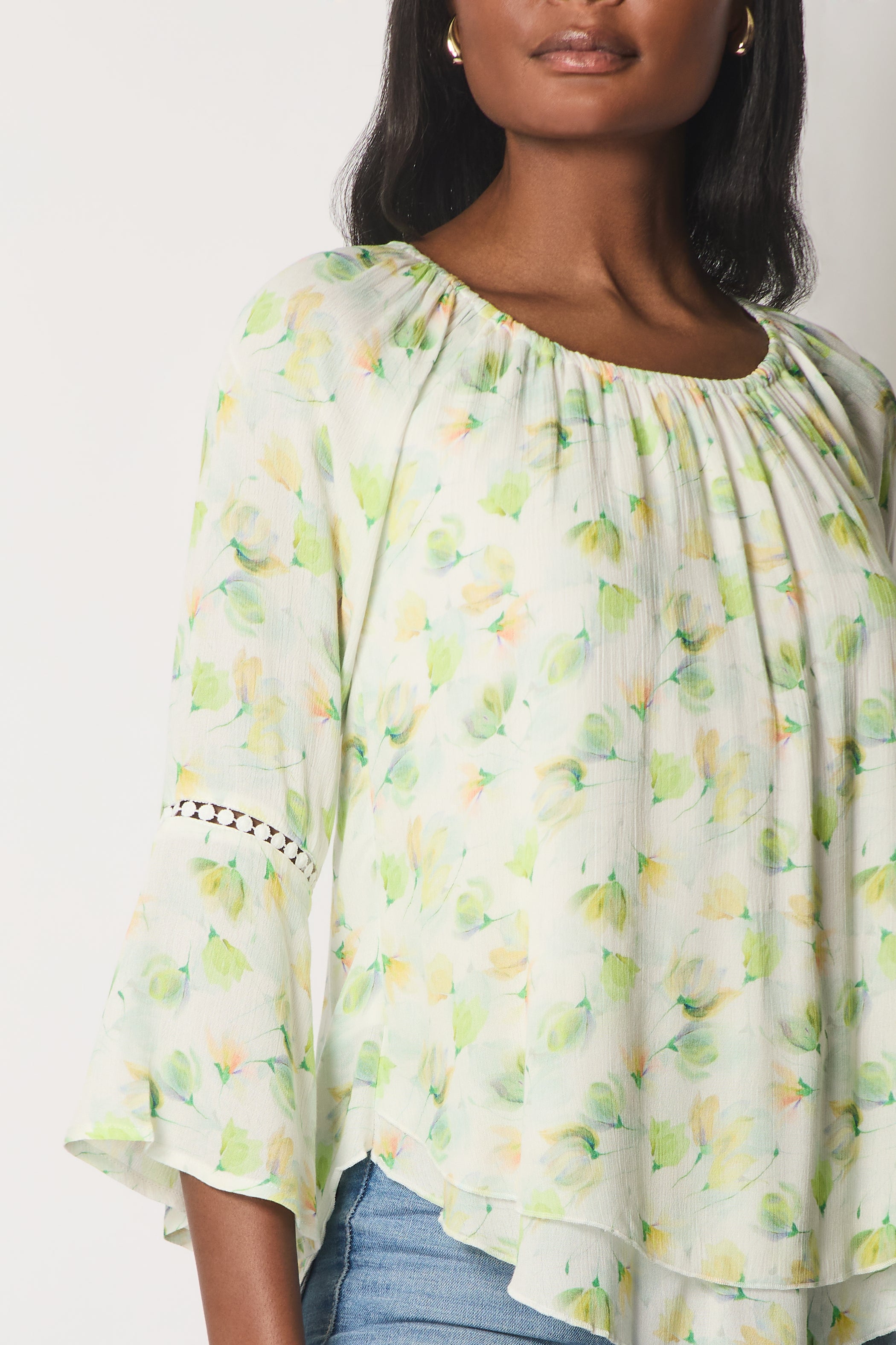 Floral Print Layered Top - Green