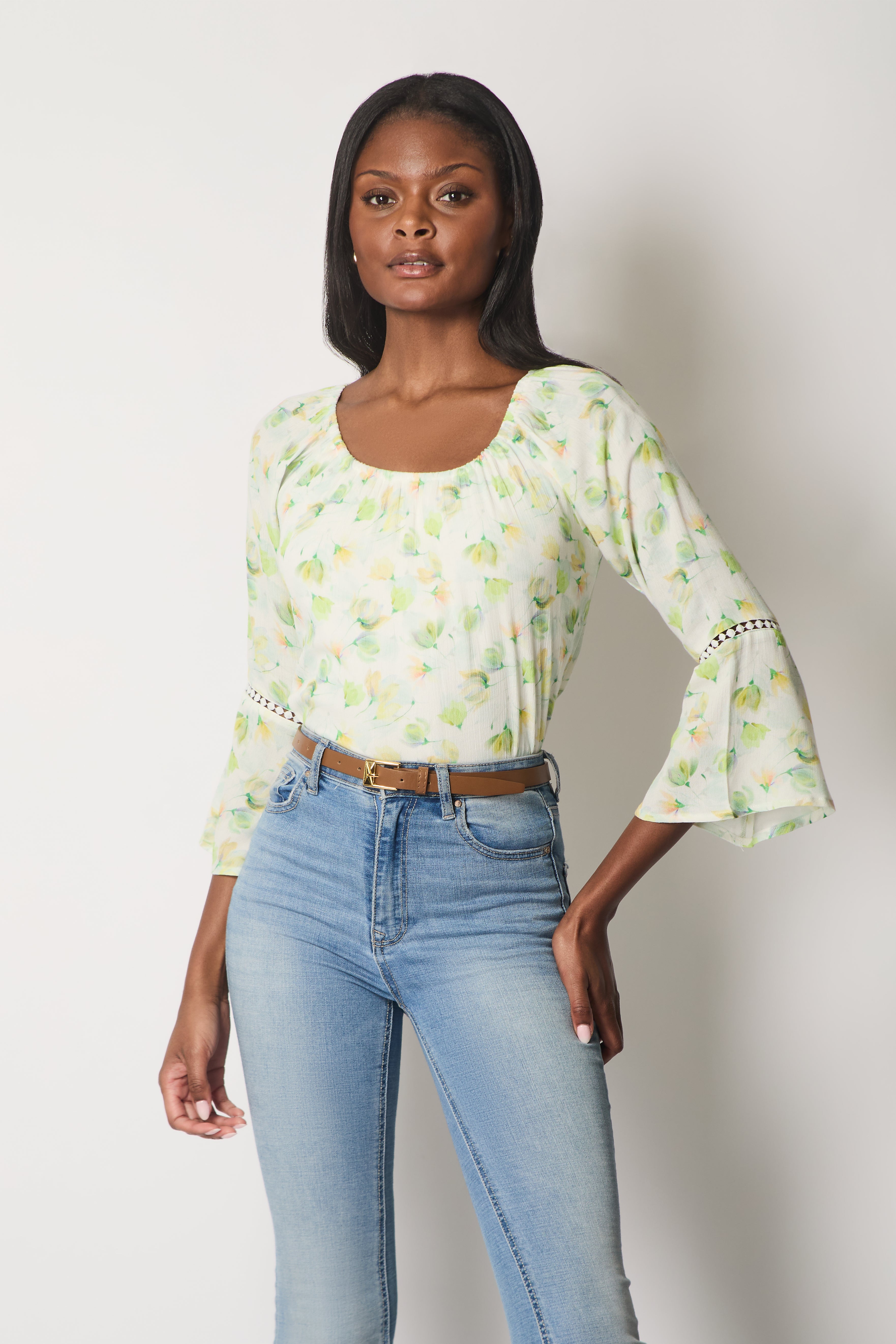 Floral Print Layered Top - Green