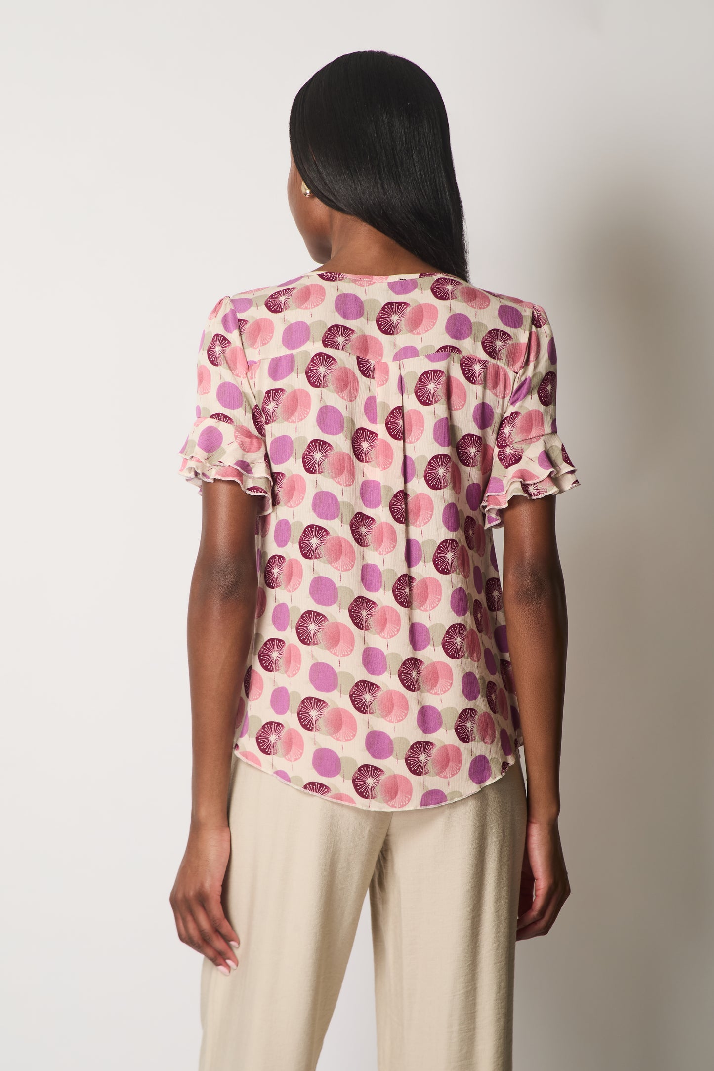 Printed Tie-Neck Top - Purple