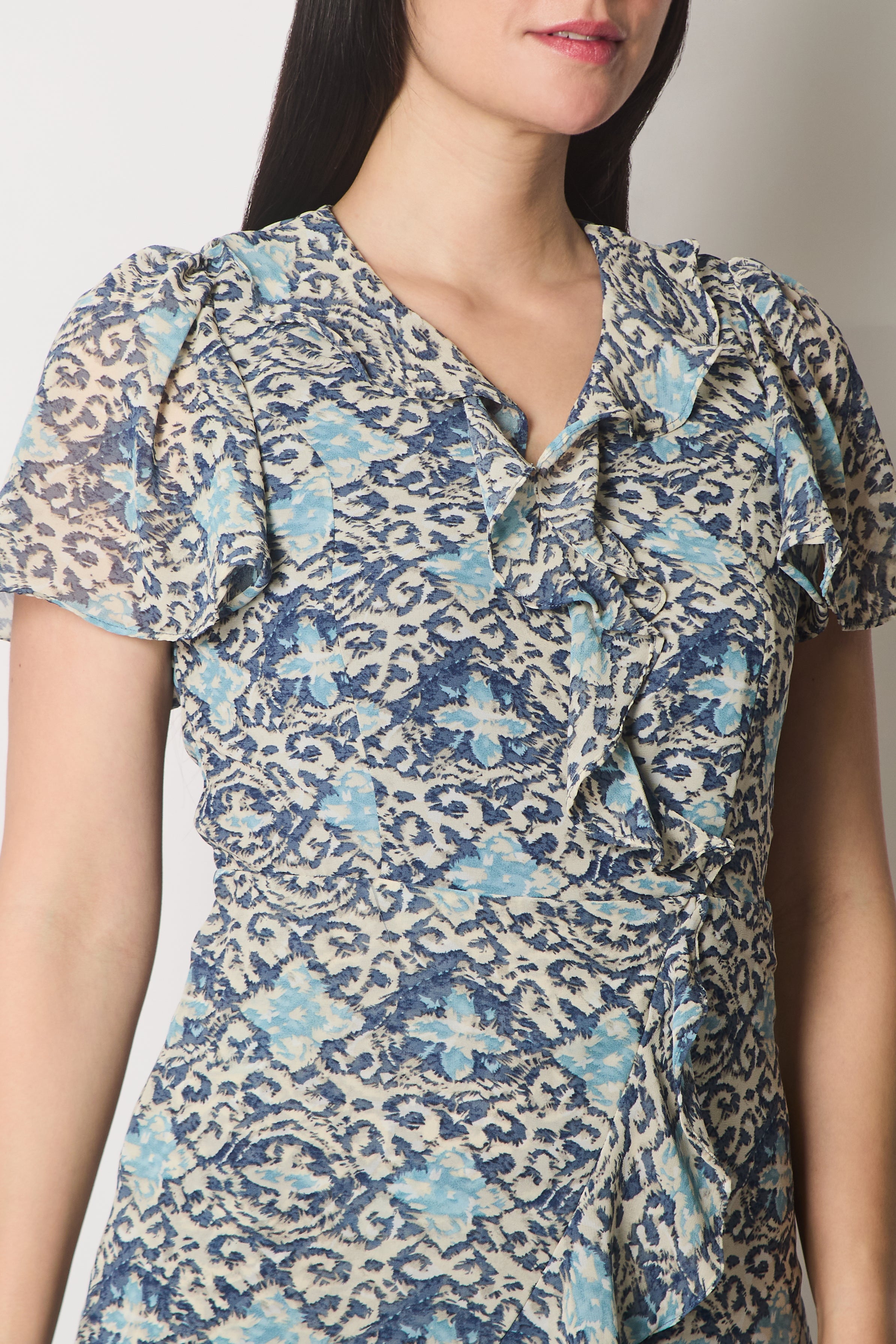Printed Ruffle Wrap Dress