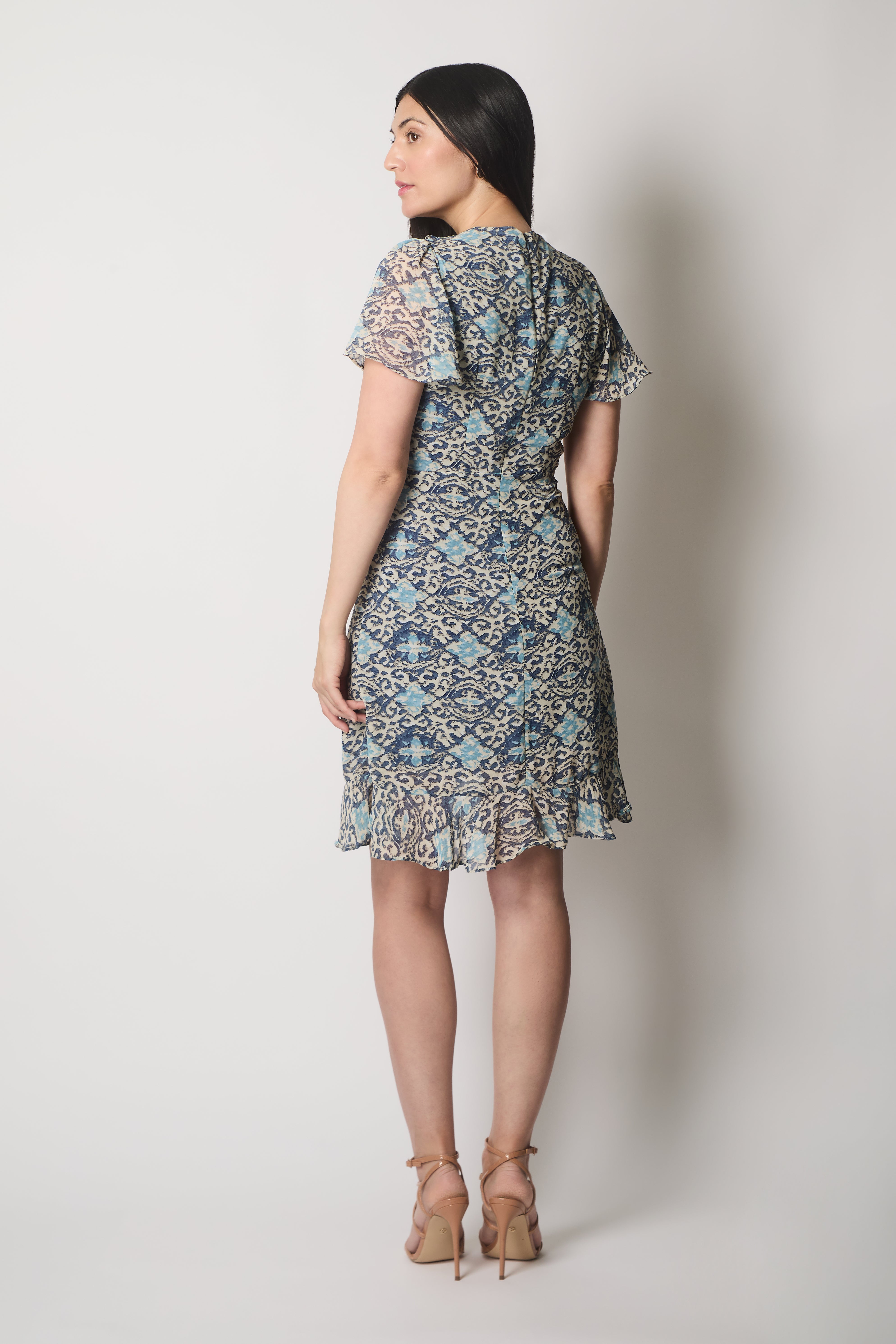 Printed Ruffle Wrap Dress