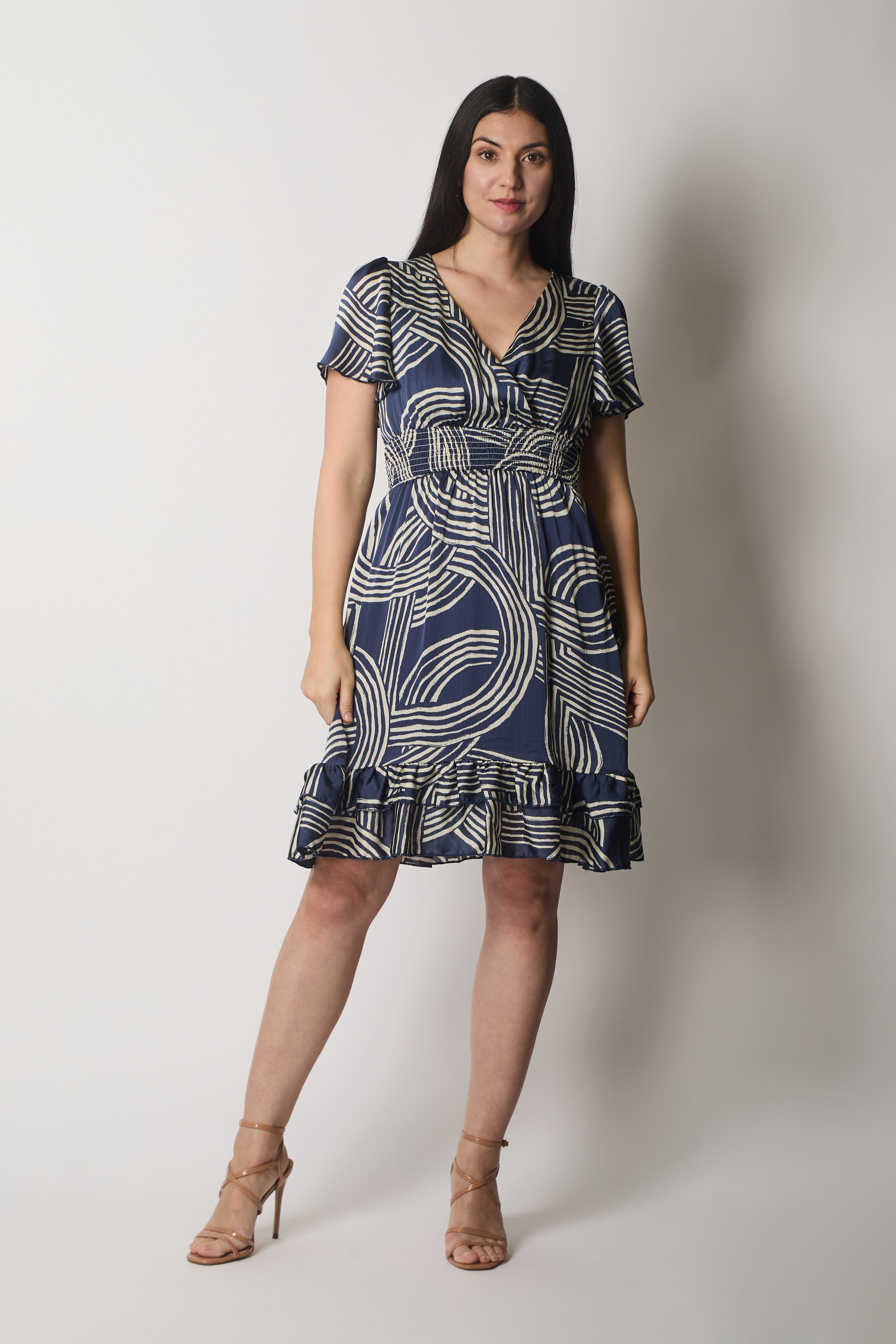 Abstract Print Smocked Dress