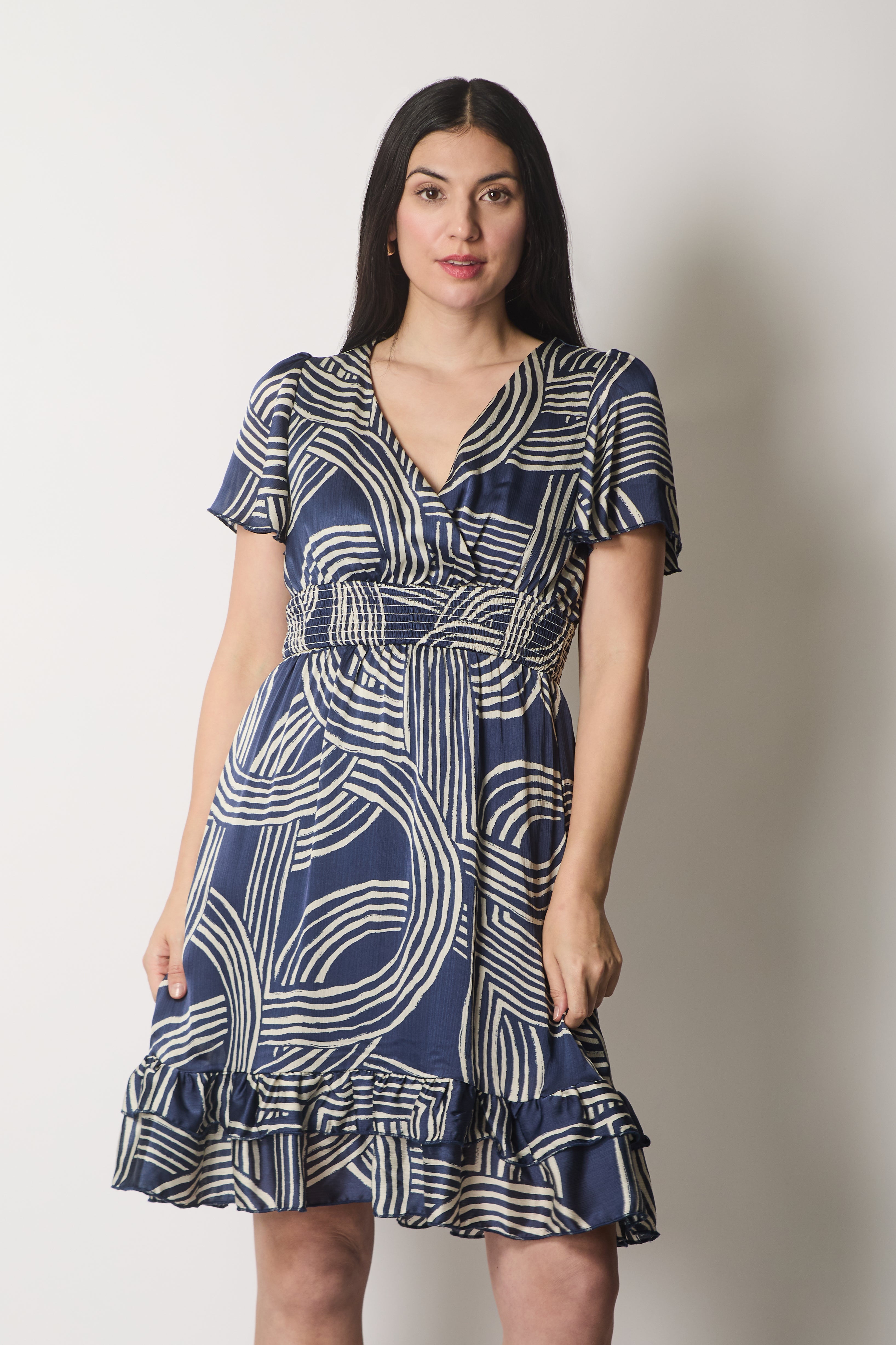 Abstract Print Smocked Dress