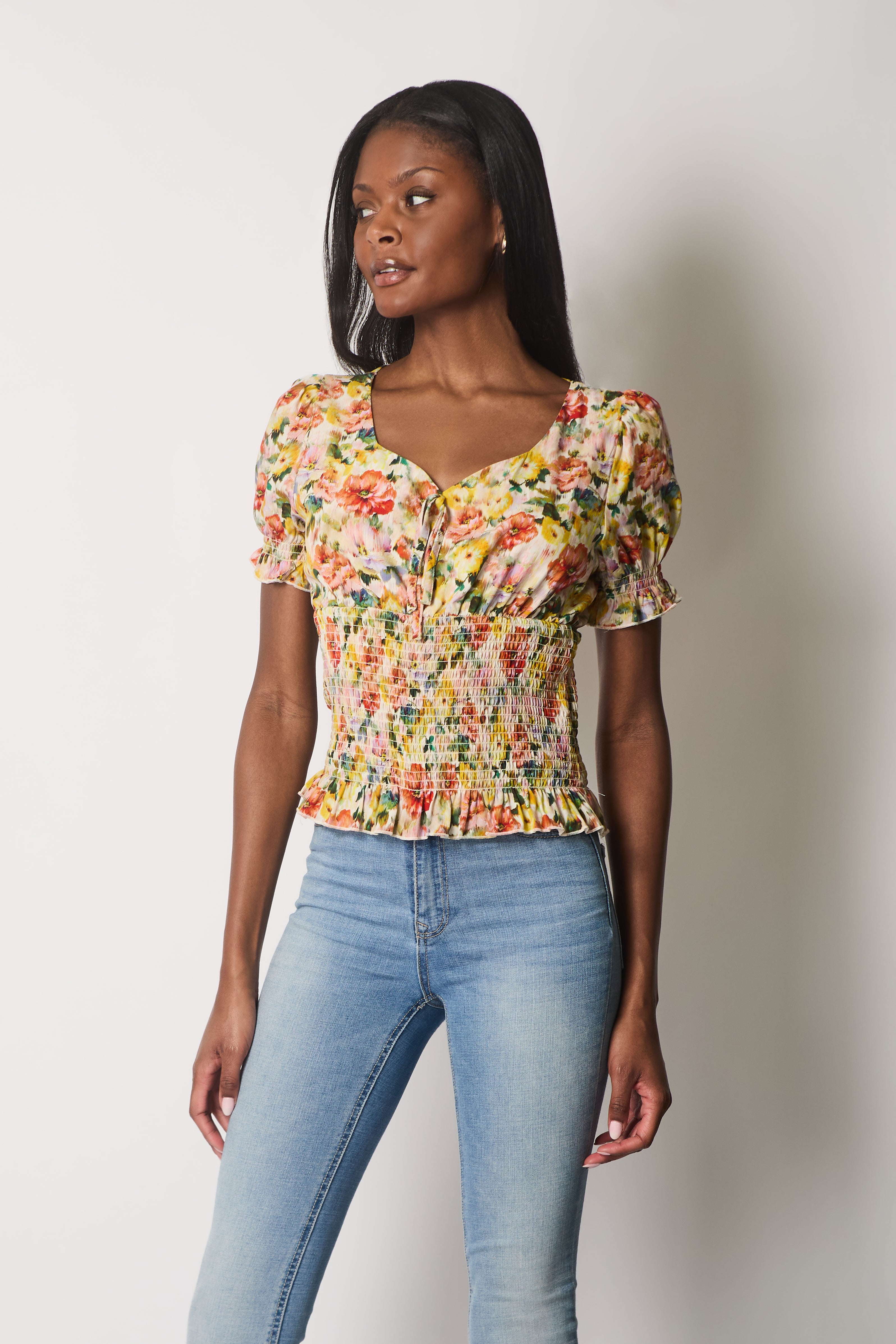 Floral Smock Waist Top - Multi