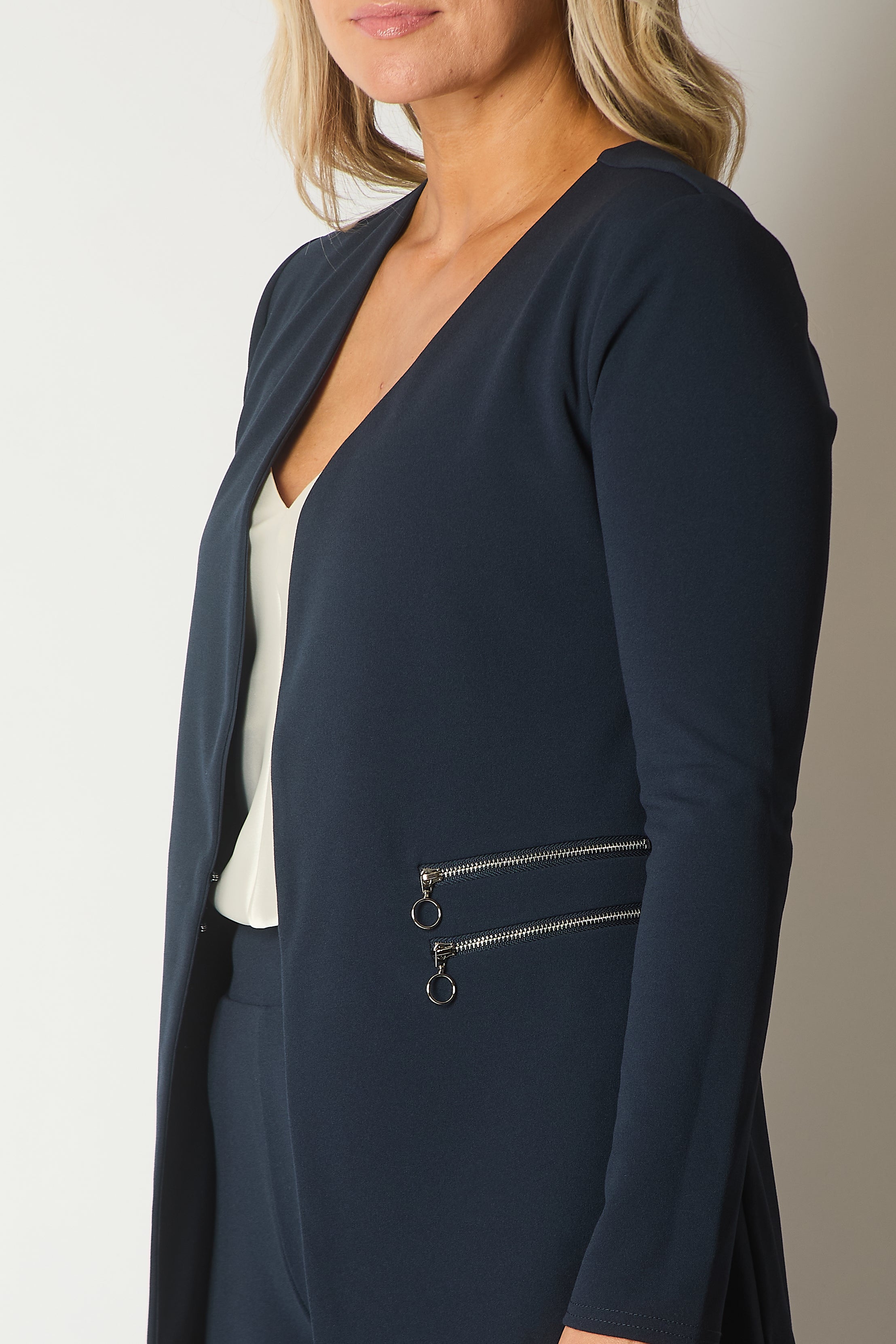 Blazer with Decorative Zip Pockets - Navy