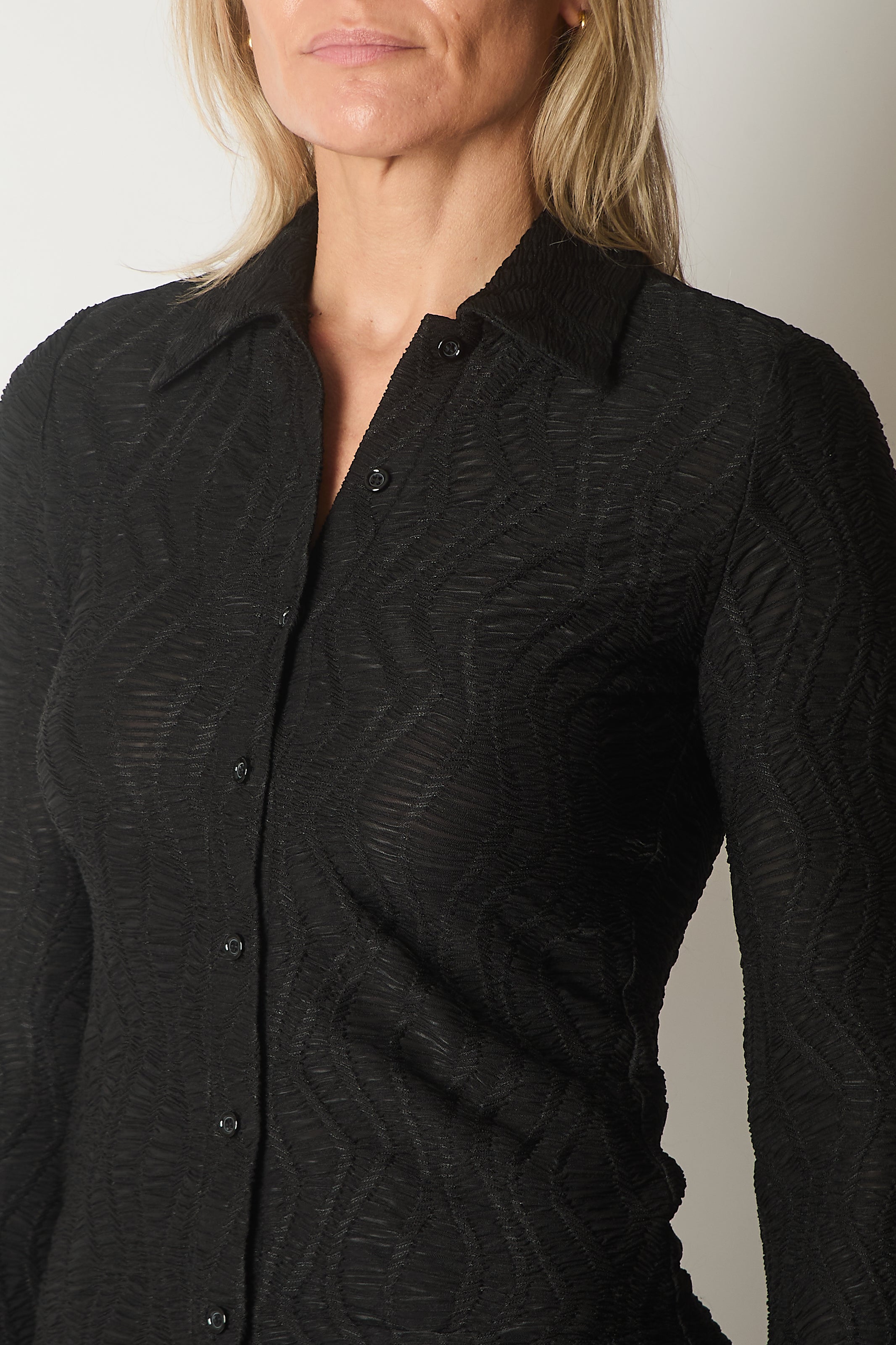 Textured Shirt with Flared Cuffs - Black