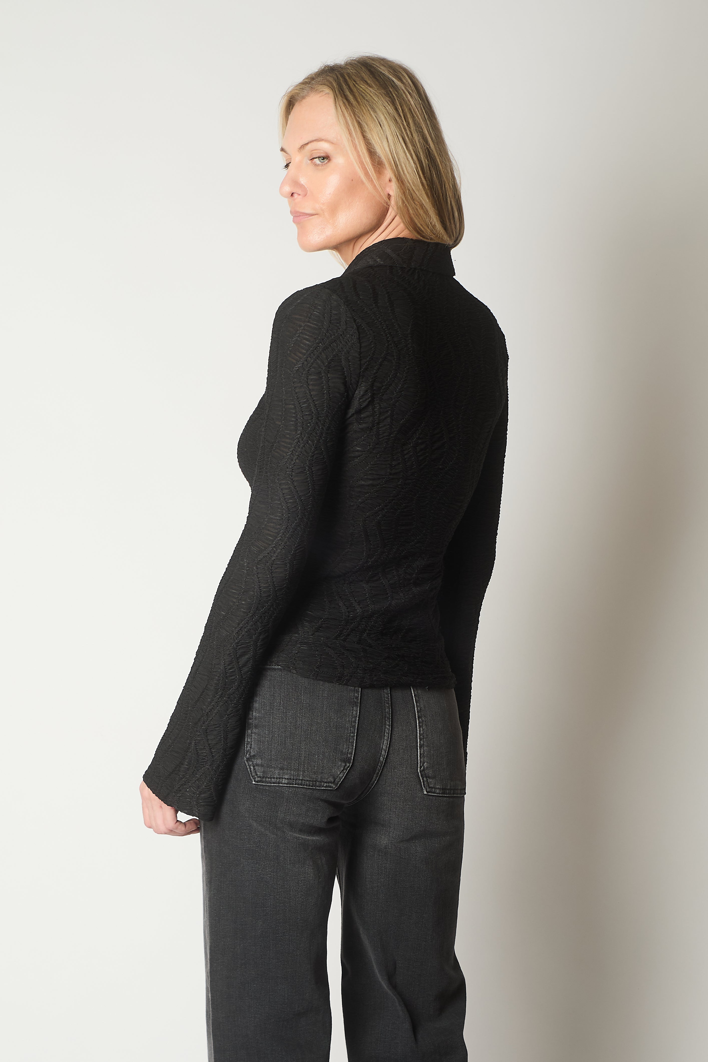 Textured Shirt with Flared Cuffs - Black