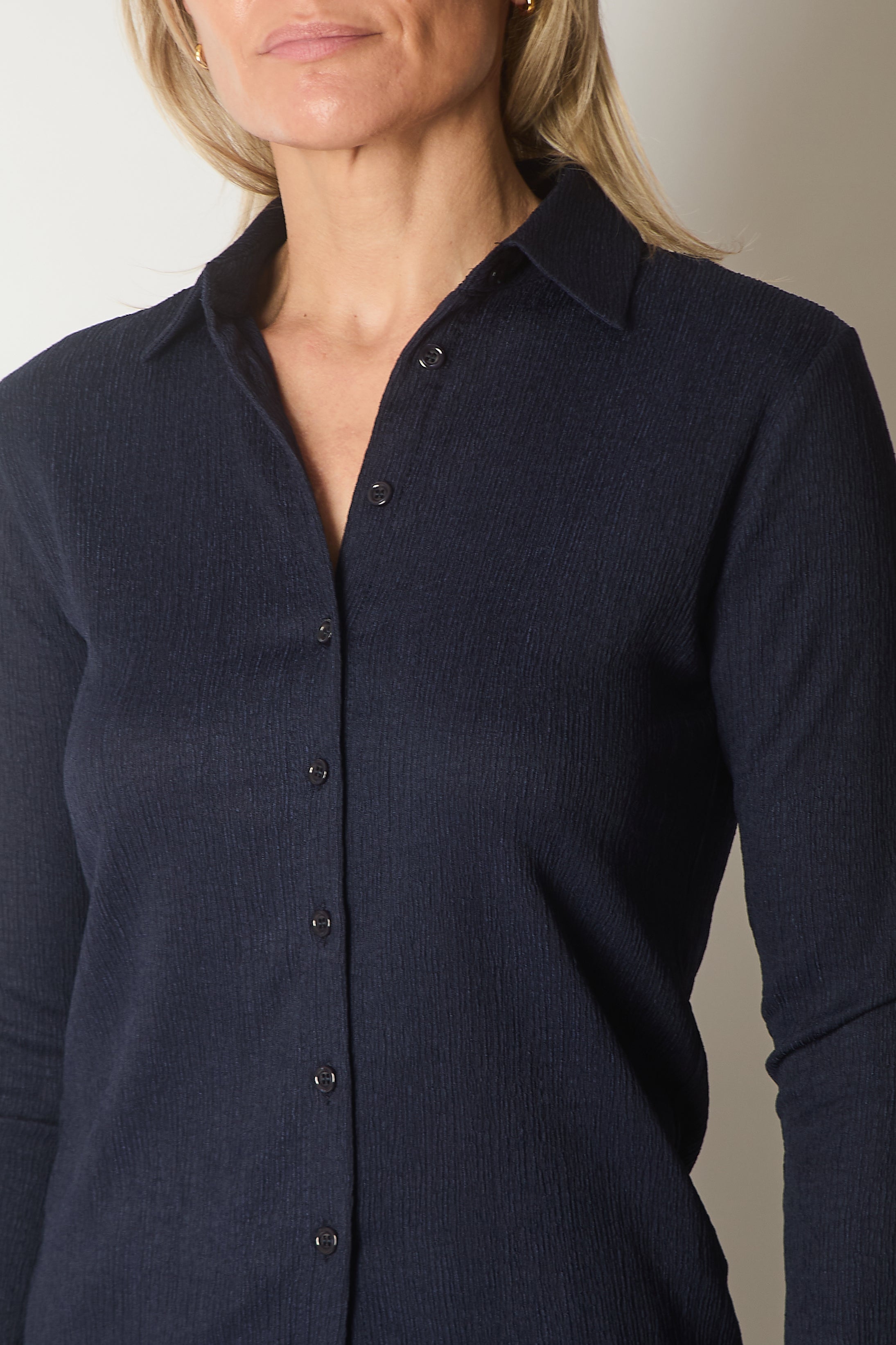 Long Sleeve Textured Shirt - Navy