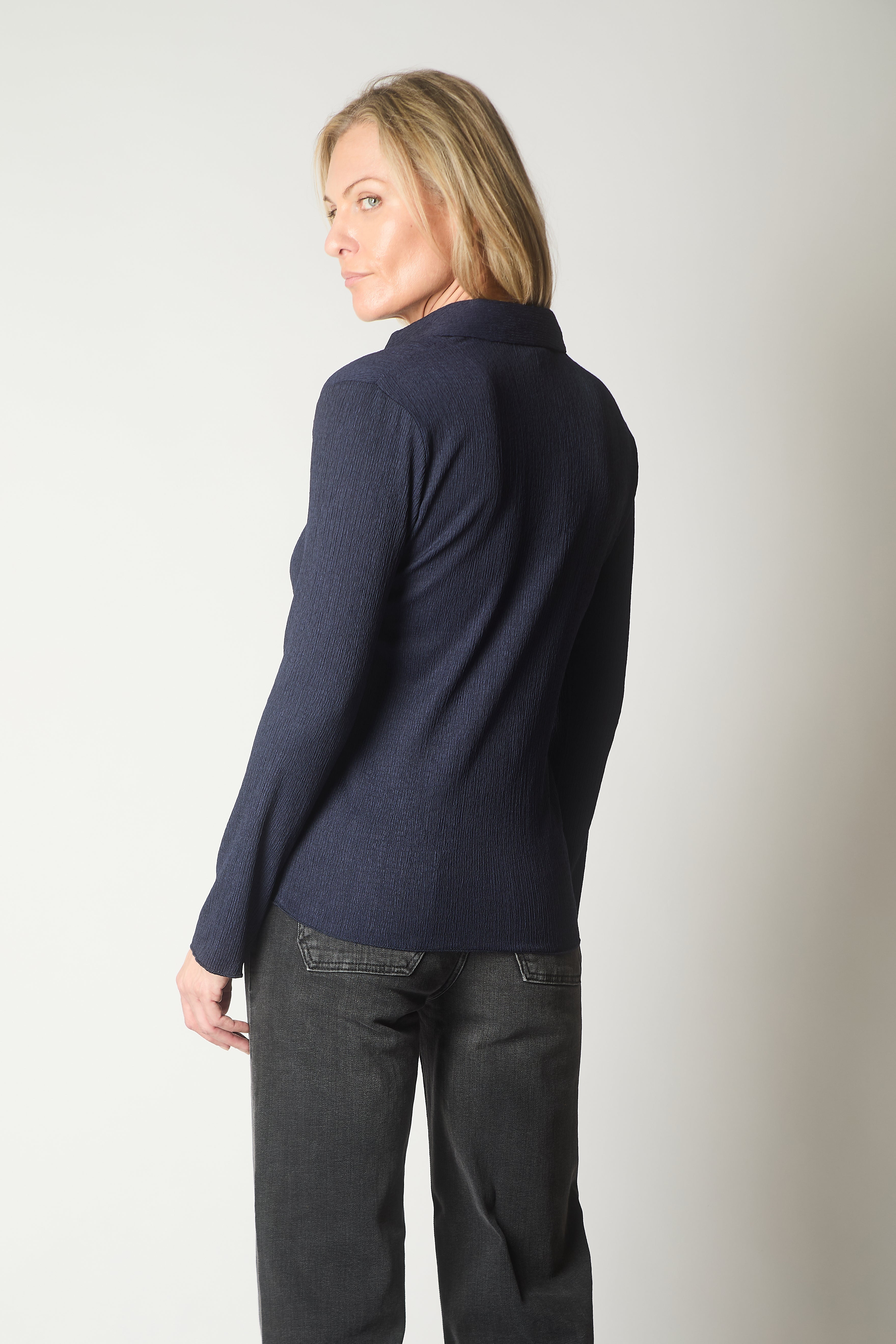 Long Sleeve Textured Shirt - Navy