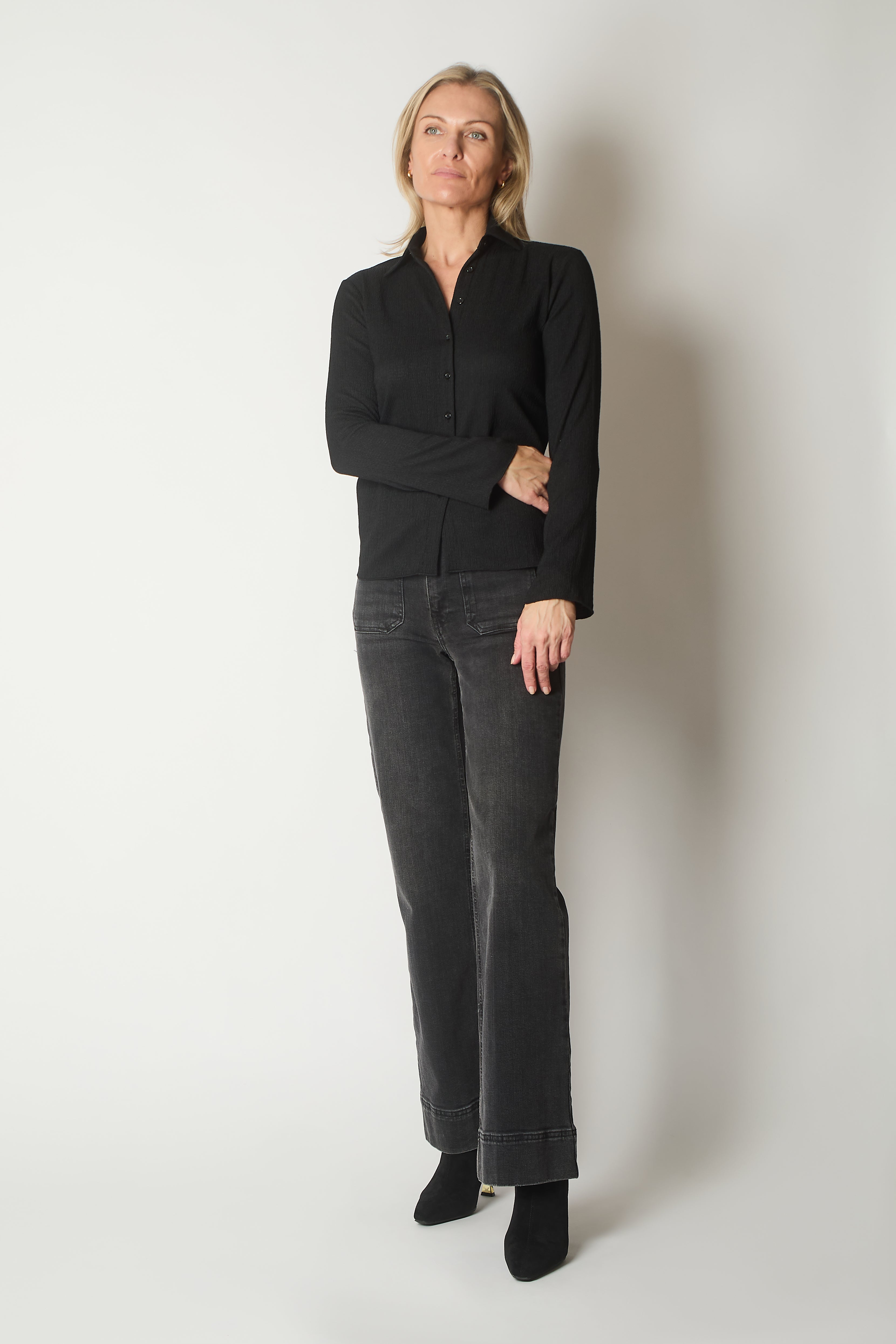 Long Sleeve Textured Shirt - Black