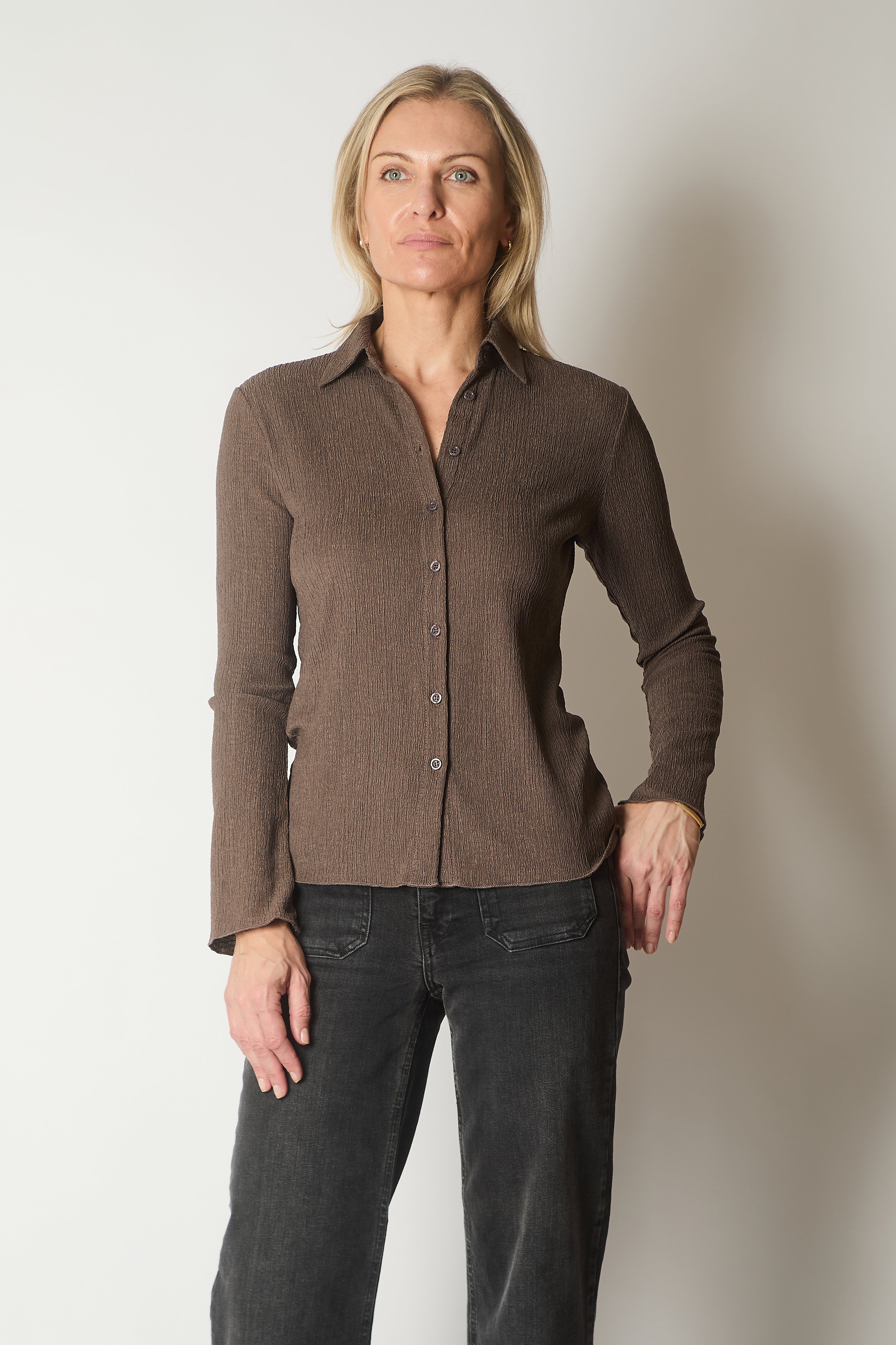 Long Sleeve Textured Shirt - Coffee