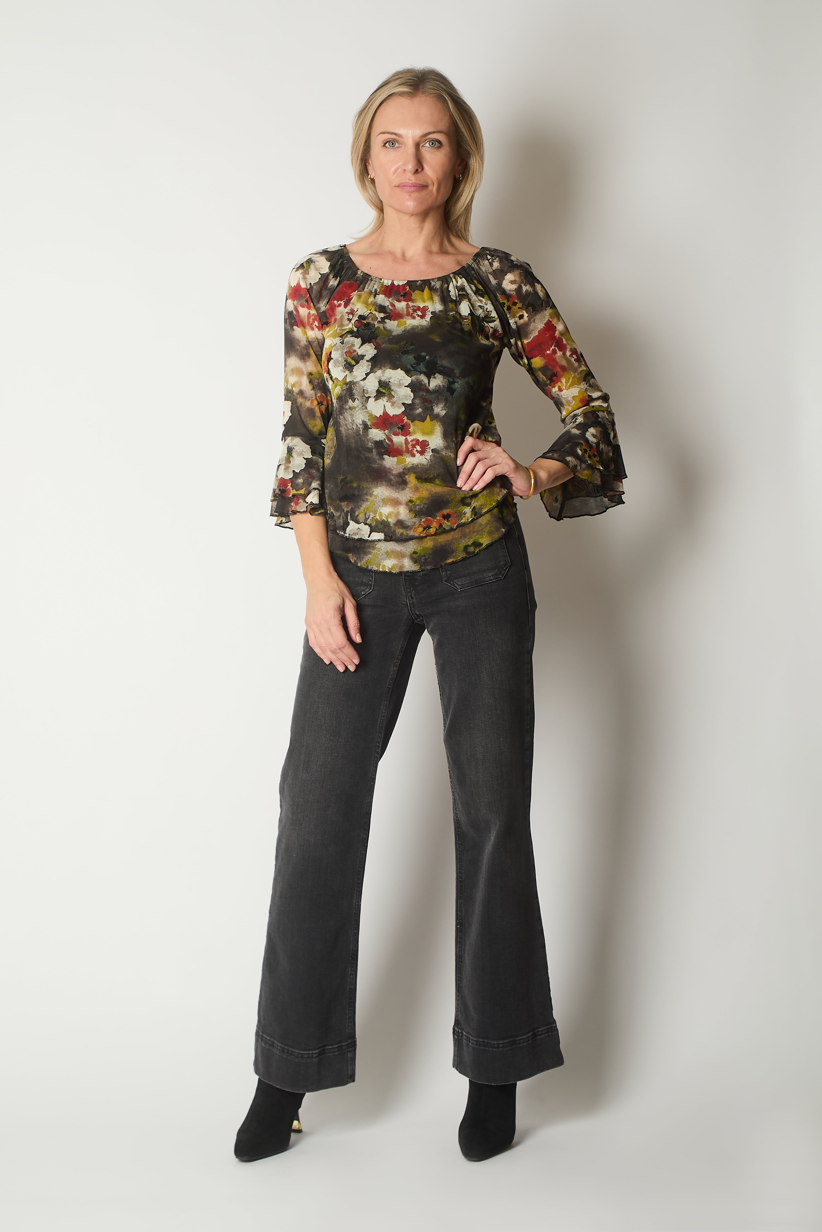 Abstract Floral Print Long Sleeve Top