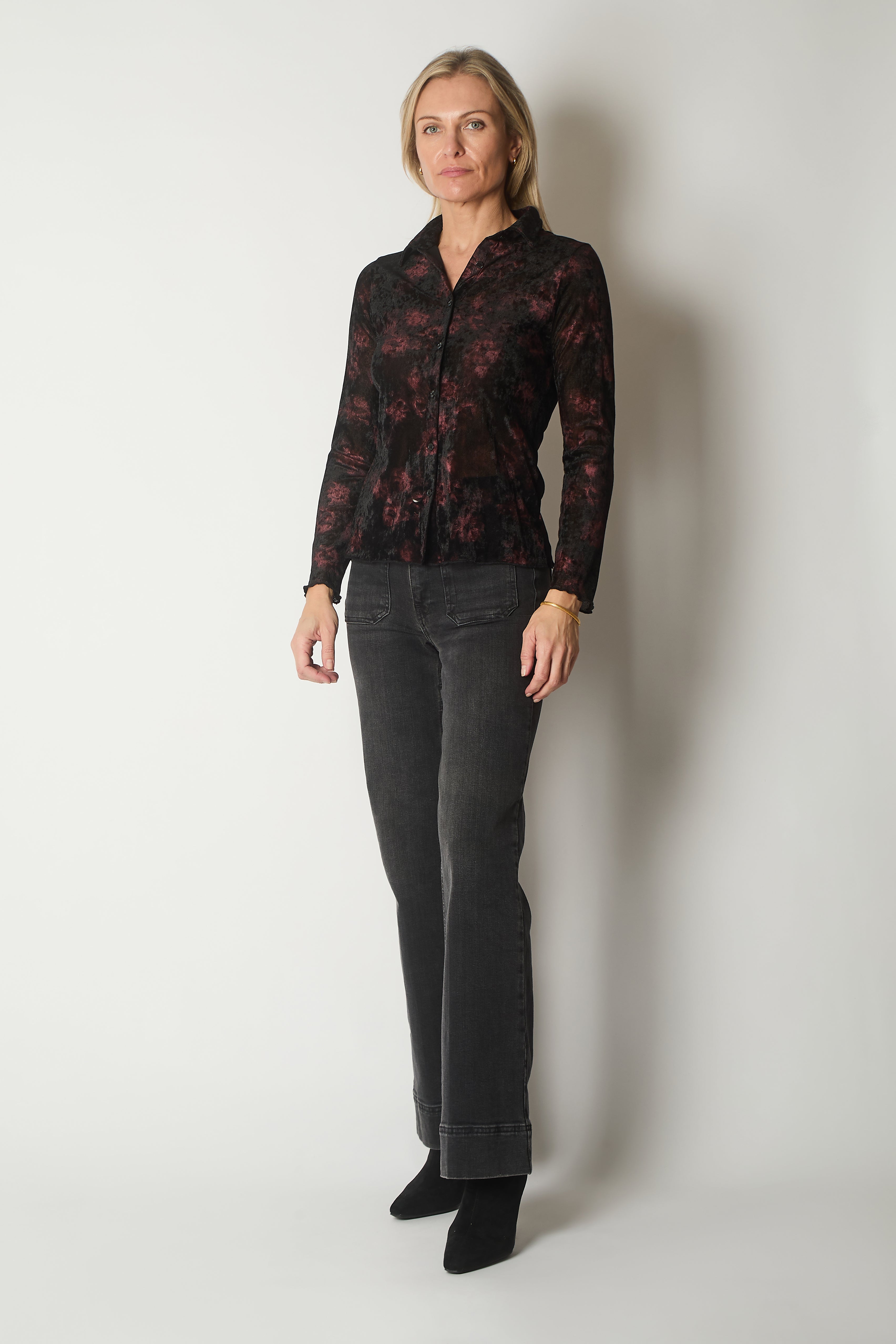 Velvet-Touch Button-Up Shirt