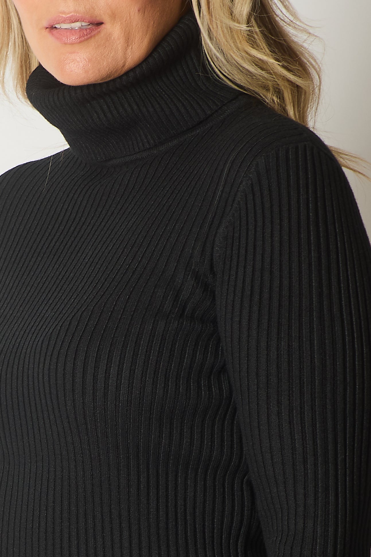 Ribbed Knit Roll Neck Jumper - Black