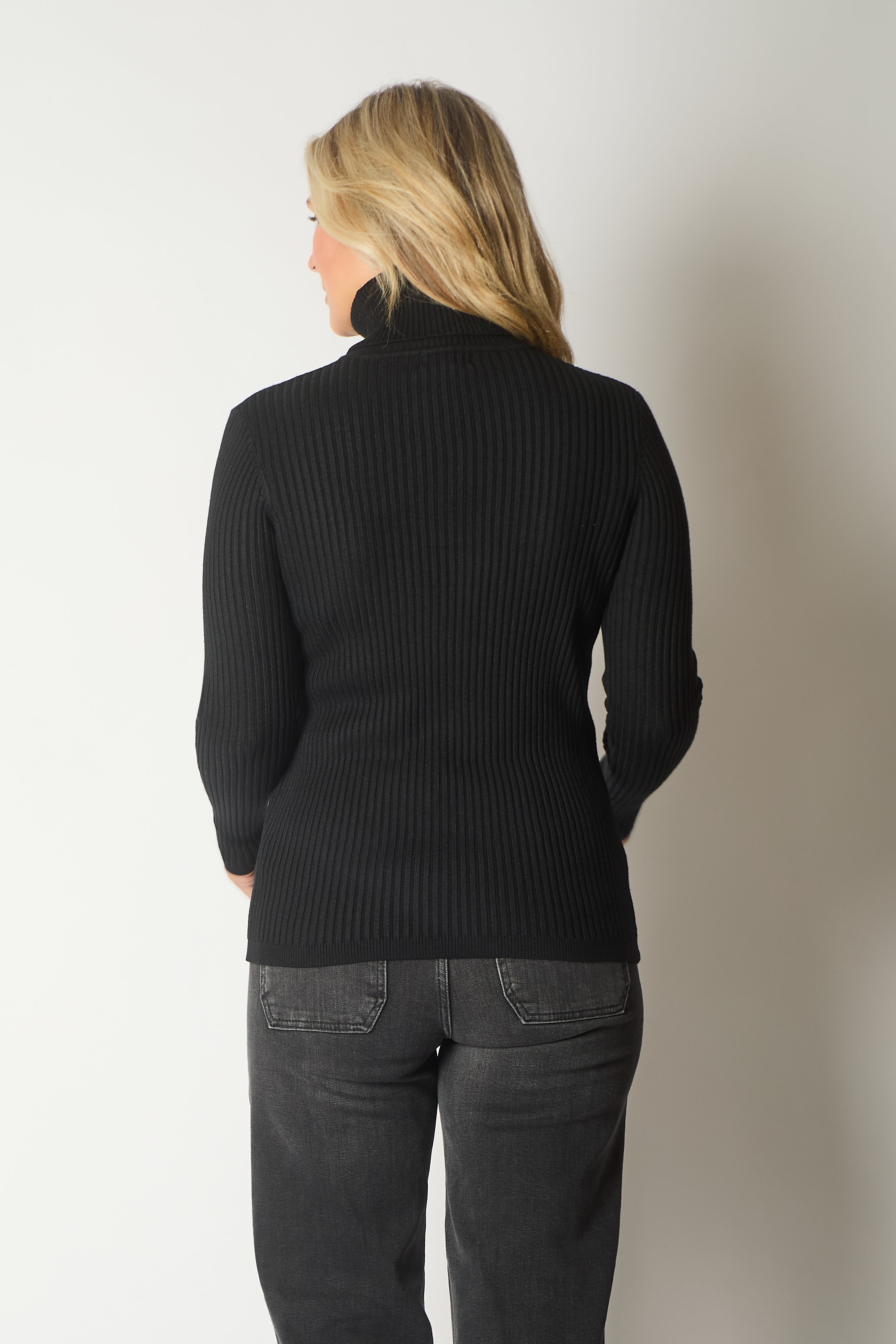 Ribbed Knit Roll Neck Jumper - Black