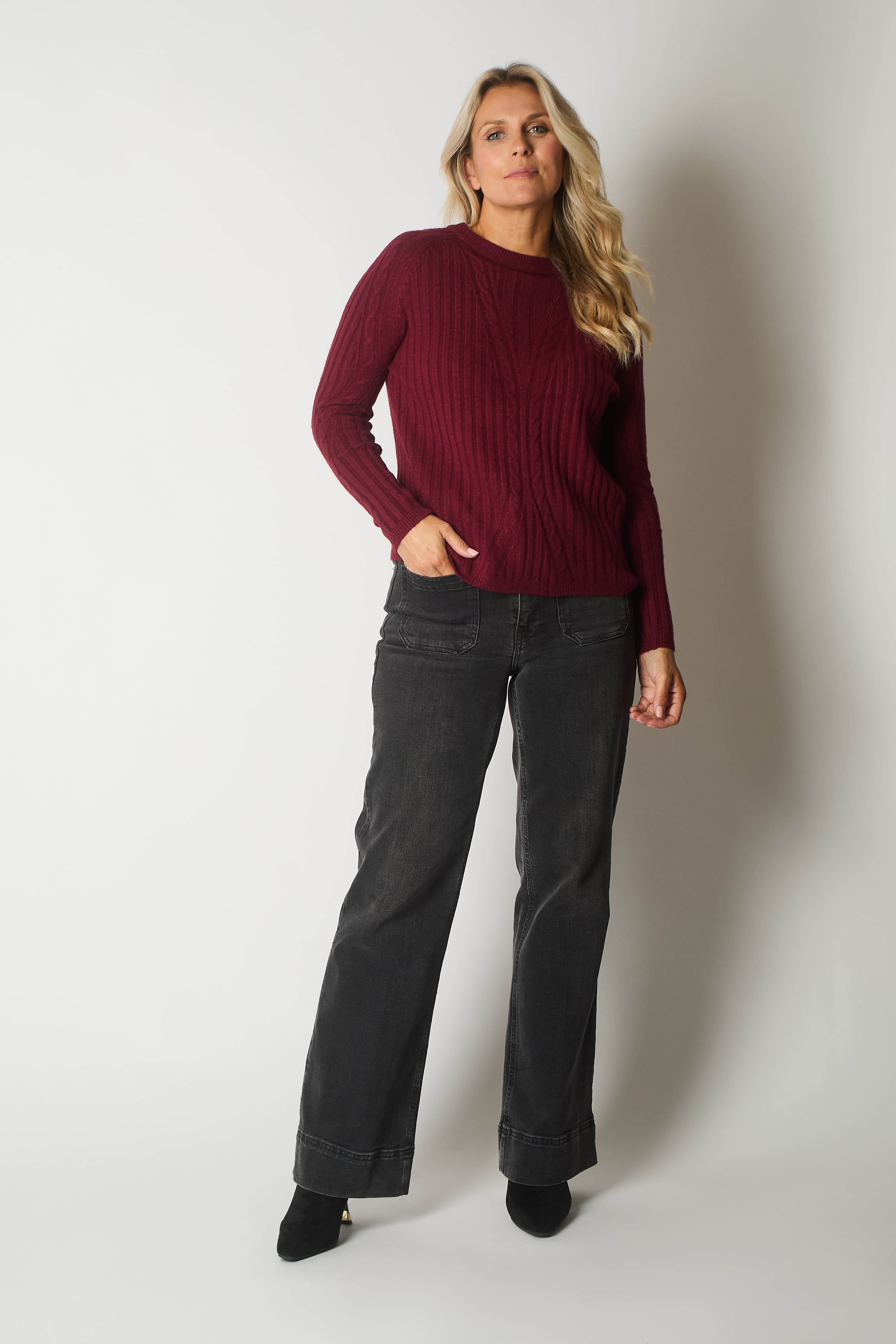 Cable Knit Jumper - Wine