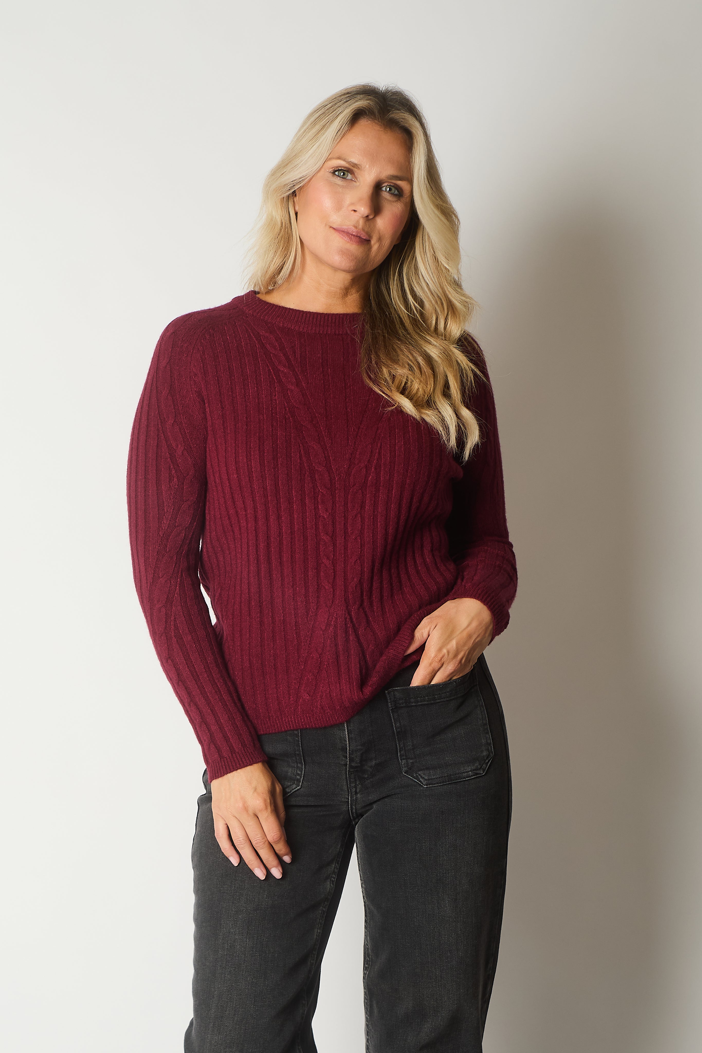 Cable Knit Jumper - Wine