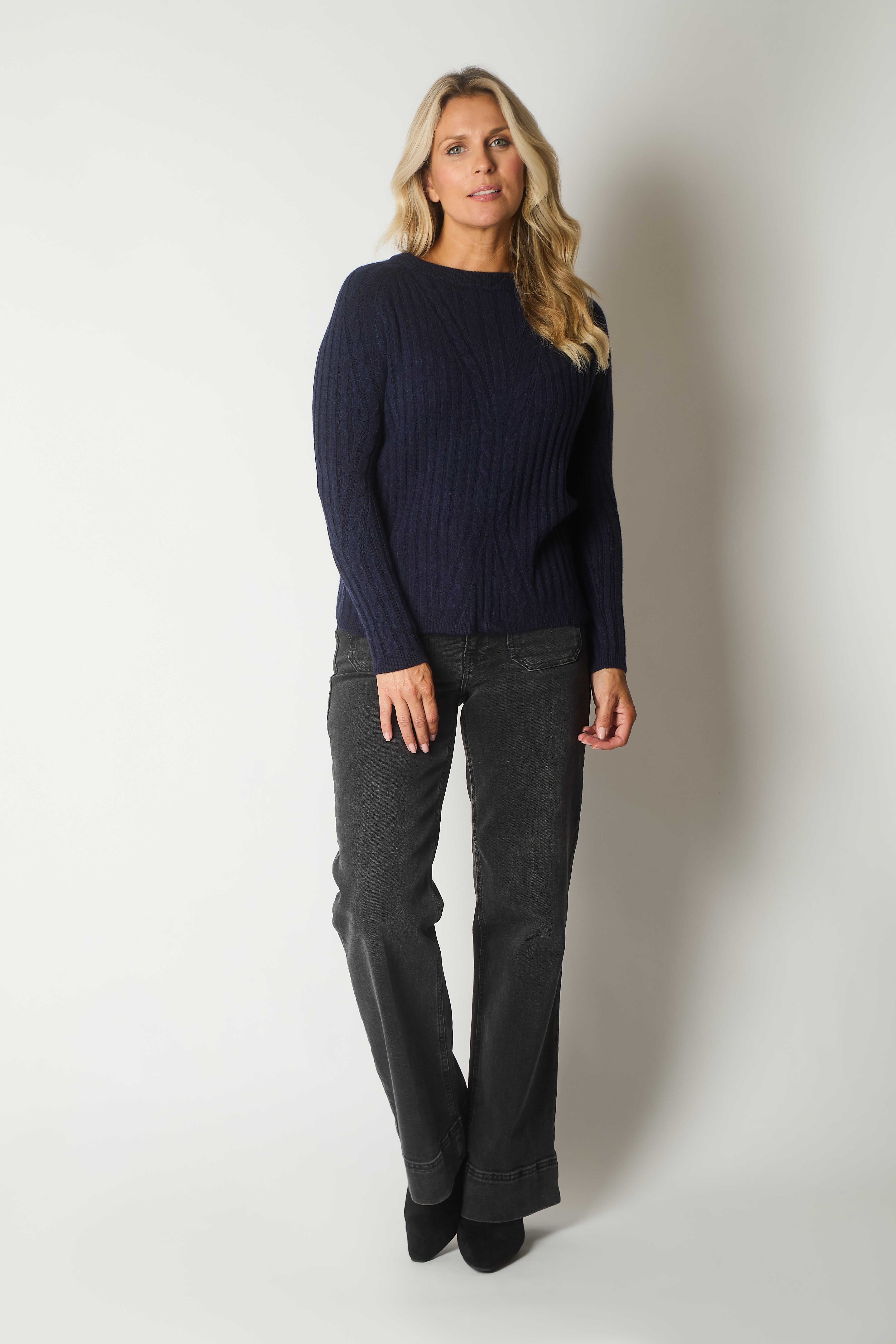 Cable Knit Jumper - Navy