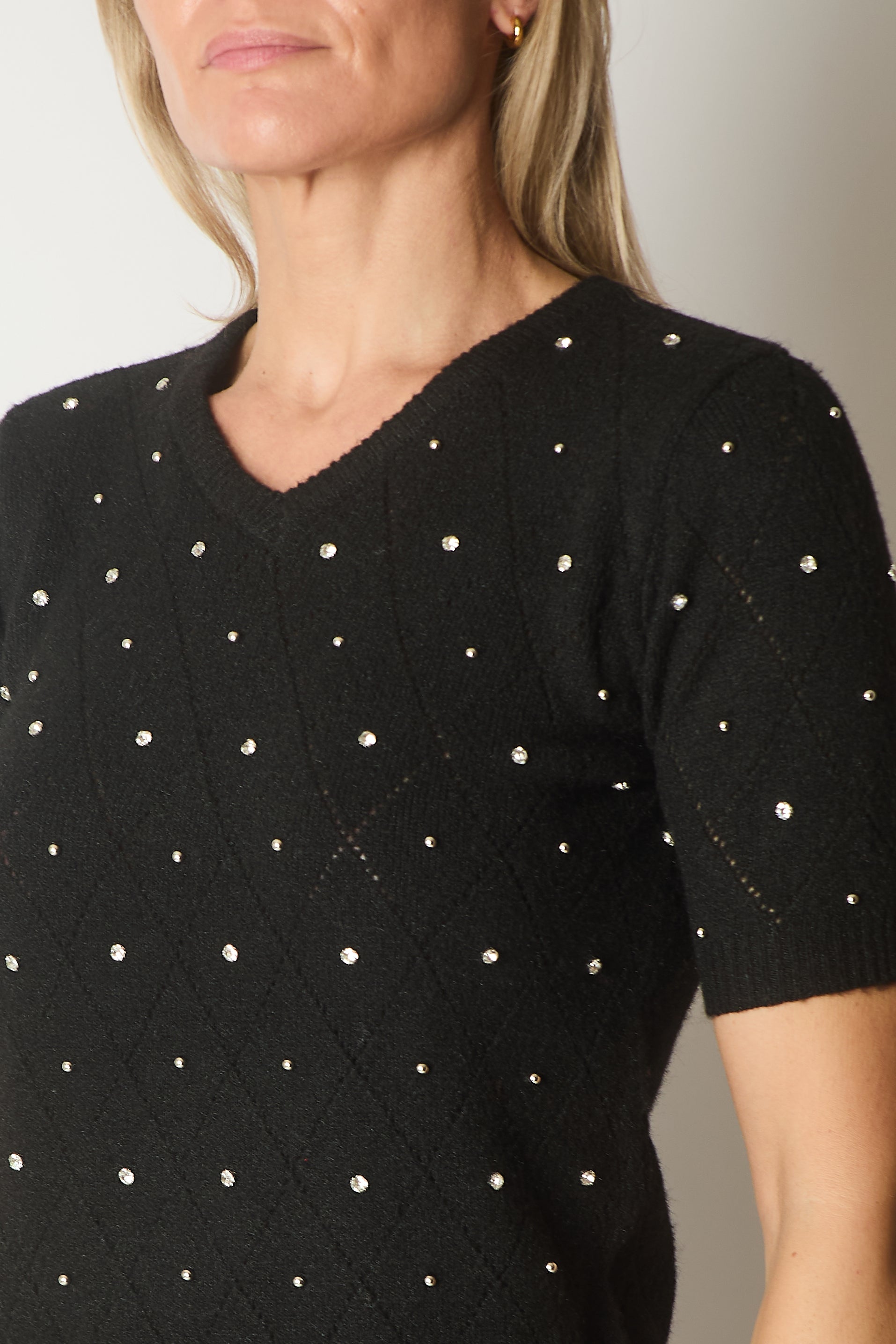 Embellished Knit V-Neck Jumper - Black