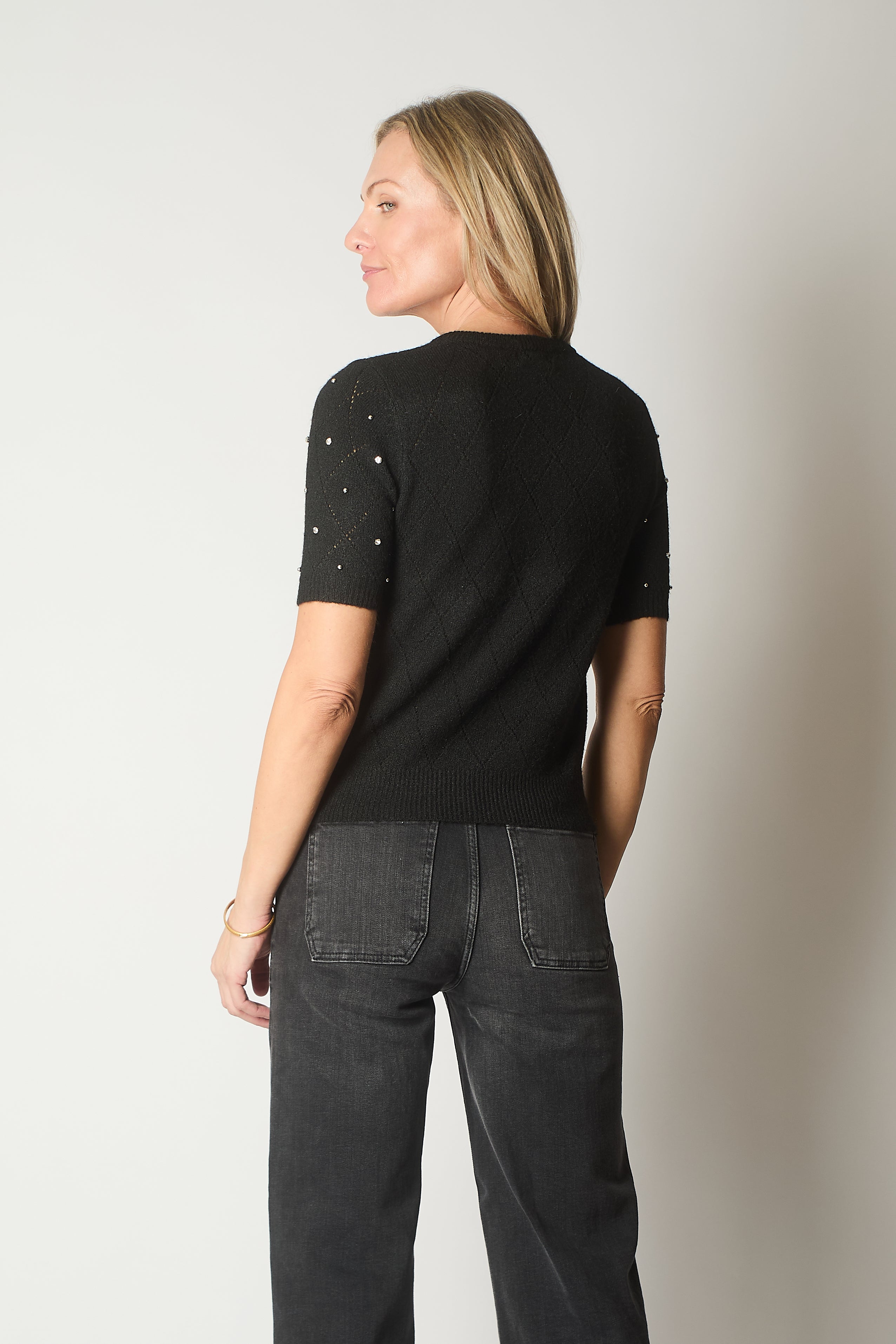 Embellished Knit V-Neck Jumper - Black