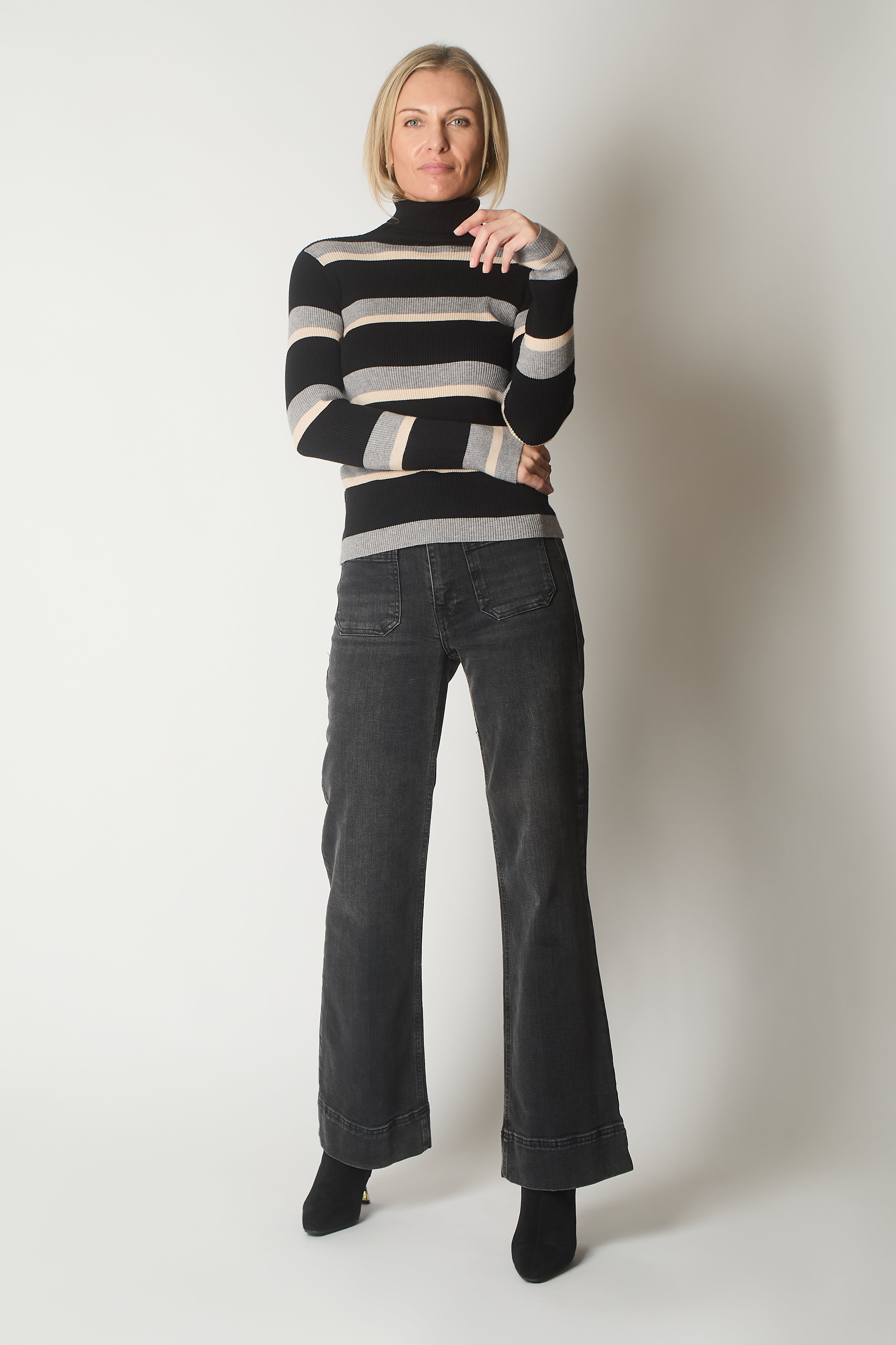 Striped Ribbed Turtleneck Jumper