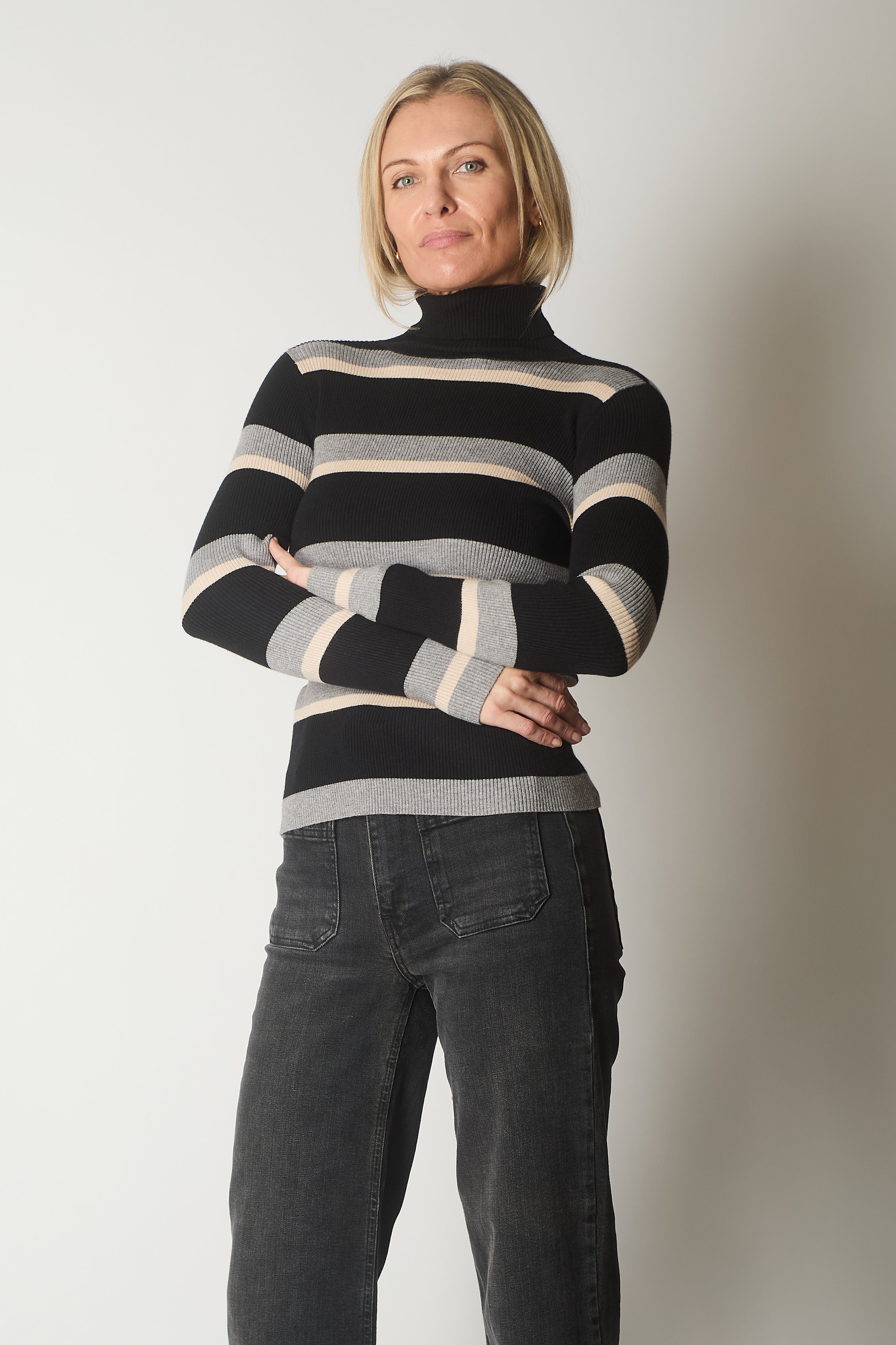 Striped Ribbed Turtleneck Jumper
