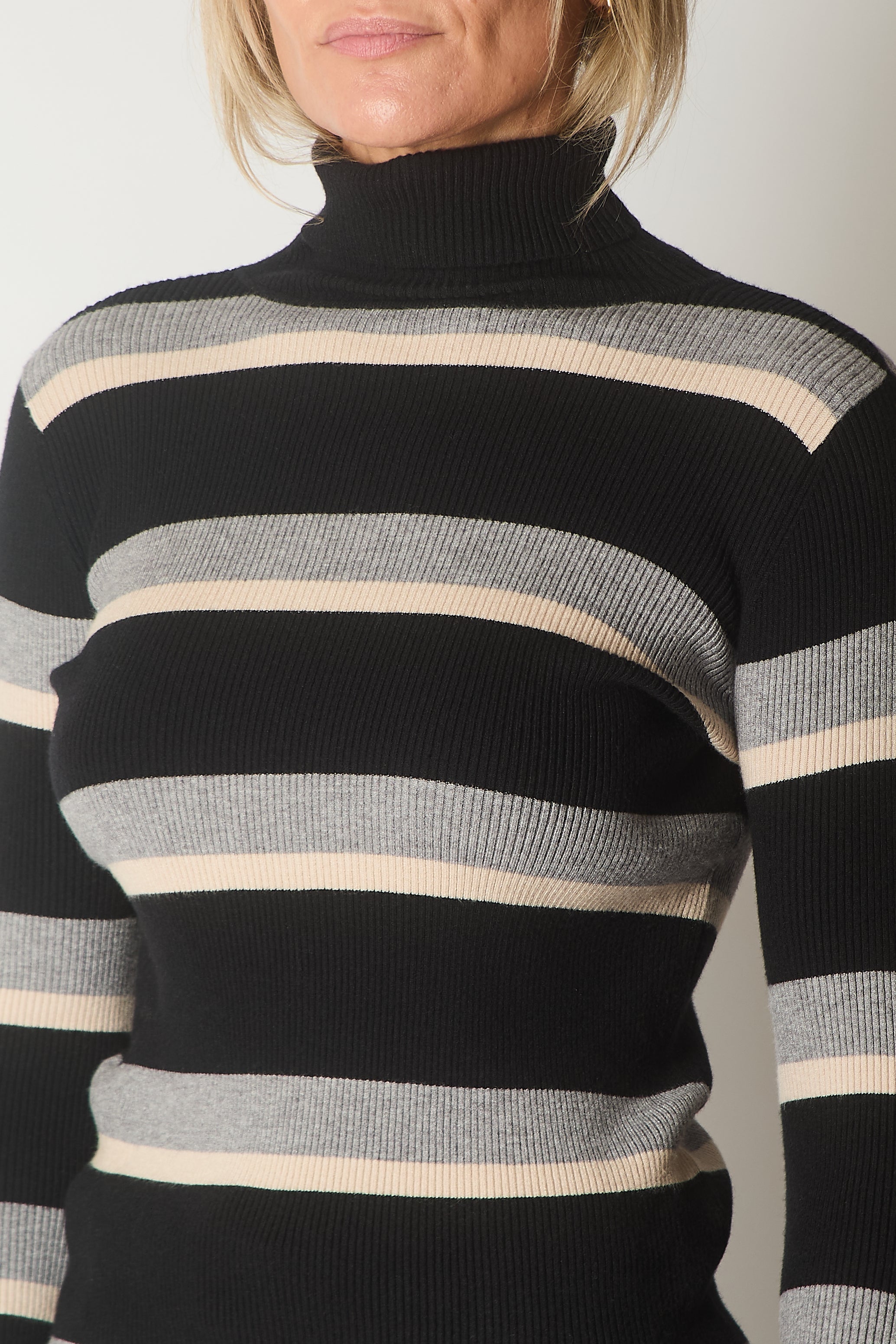 Striped Ribbed Turtleneck Jumper
