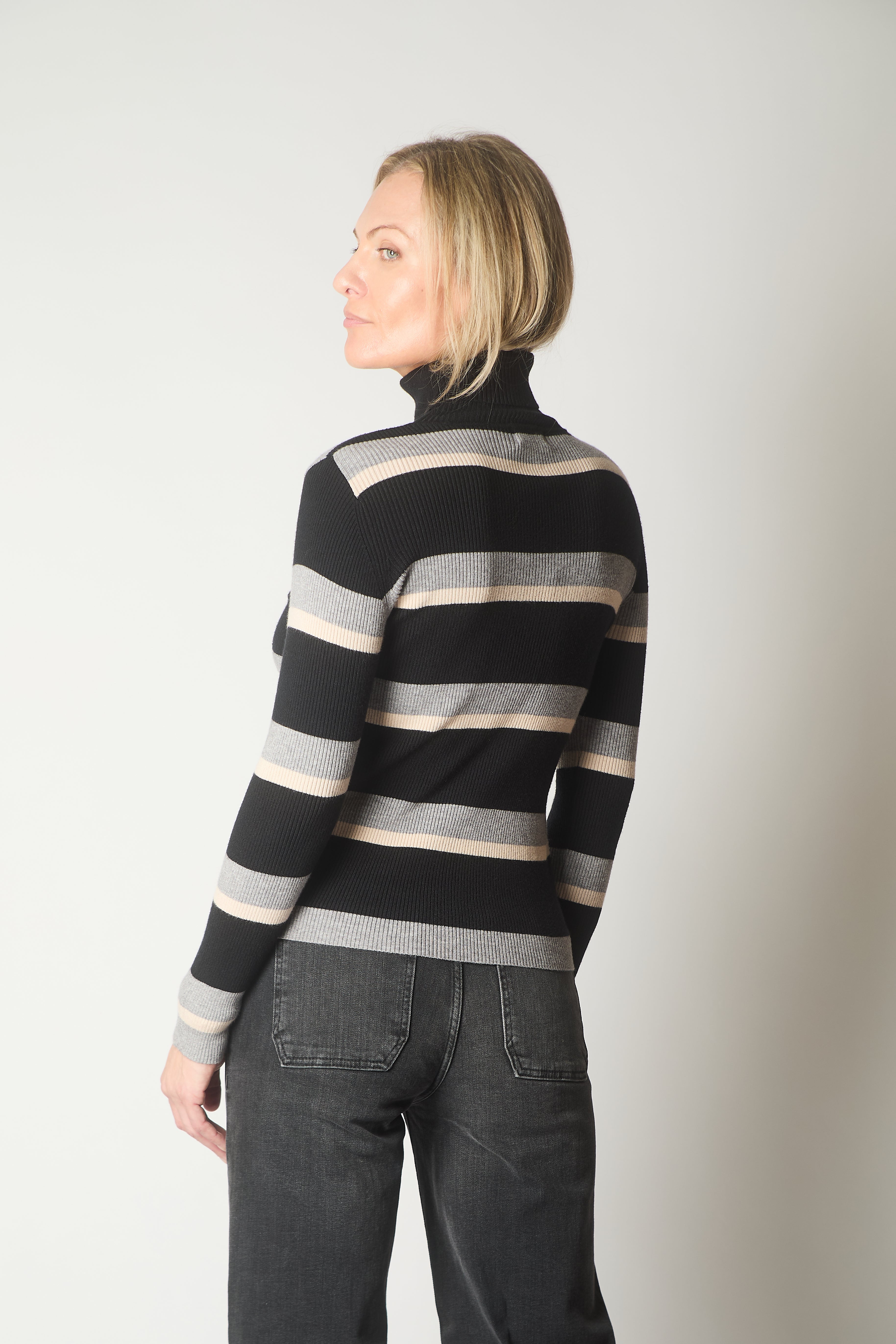 Striped Ribbed Turtleneck Jumper