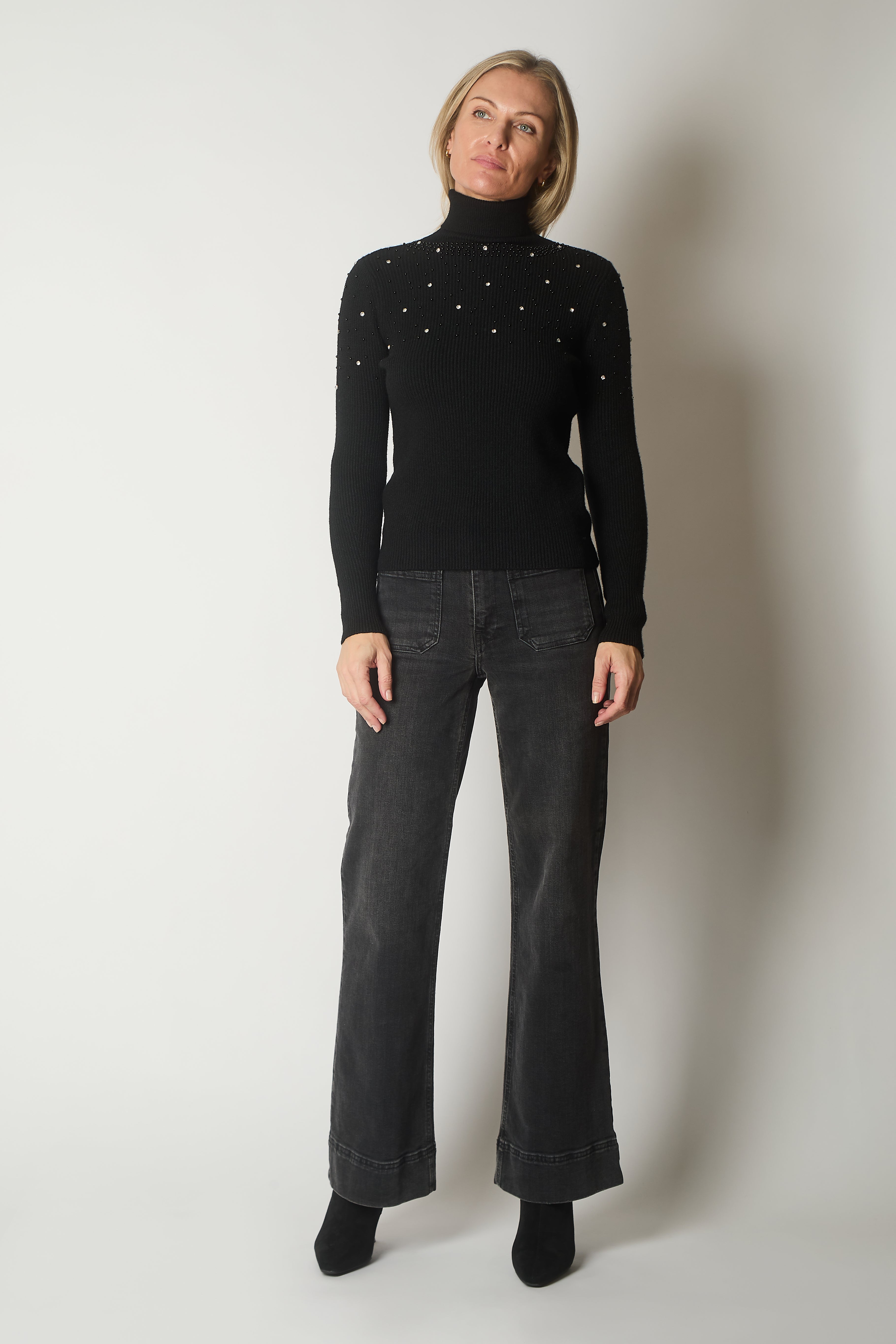 Embellished Roll Neck Jumper - Black