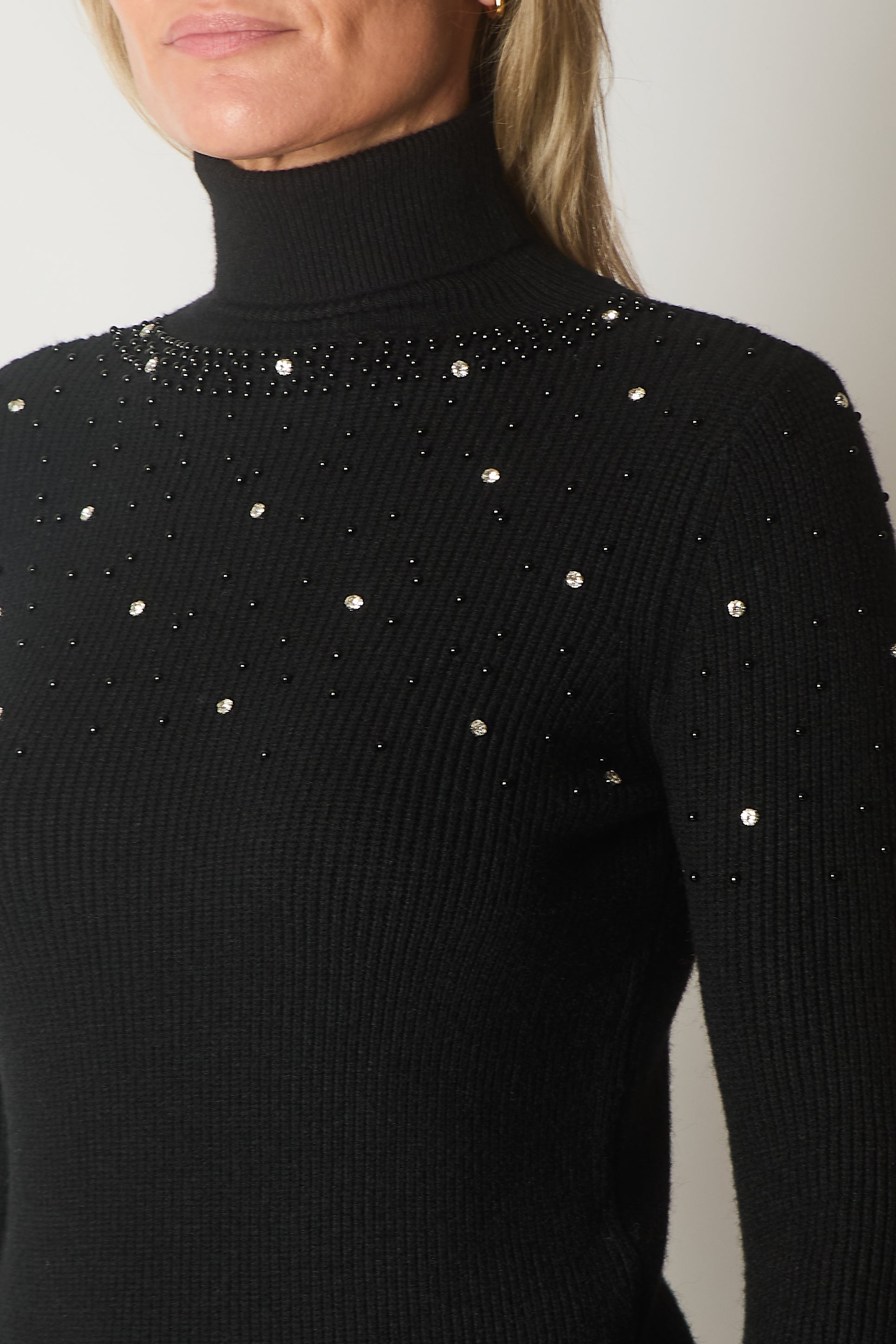 Embellished Roll Neck Jumper - Black