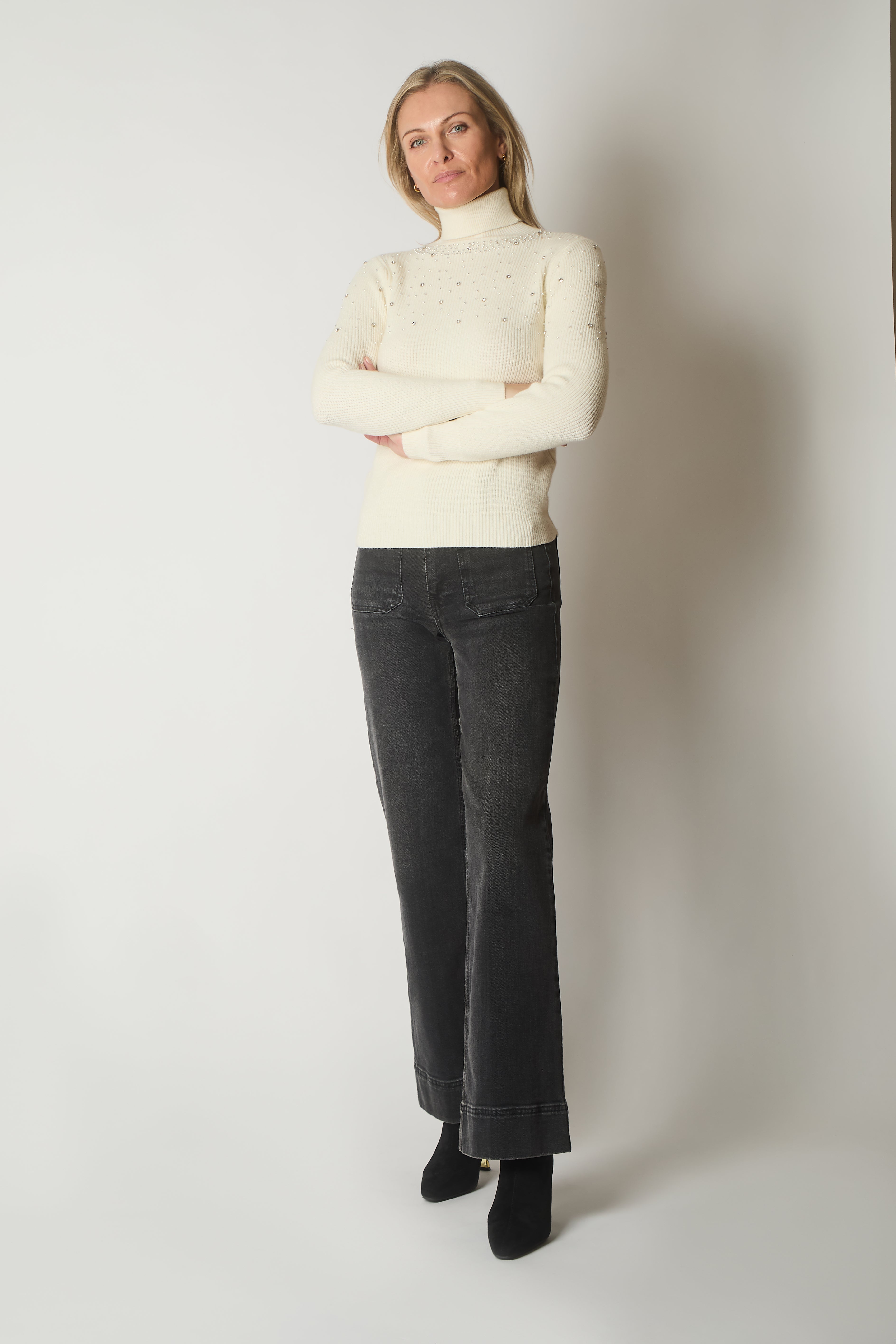 Embellished Roll Neck Jumper - Ecru