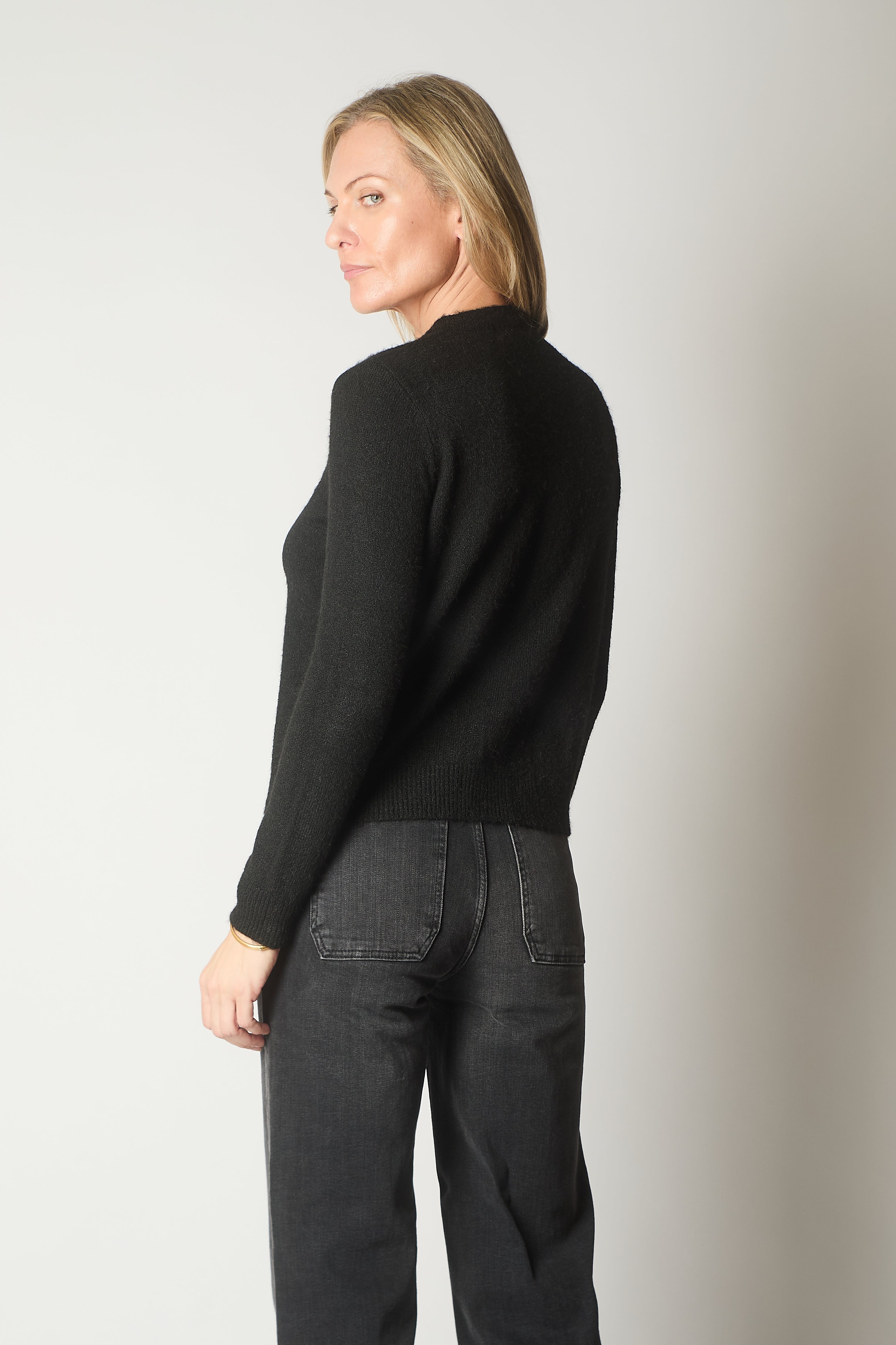 Embellished Knit Cardigan with Pearl Buttons - Black