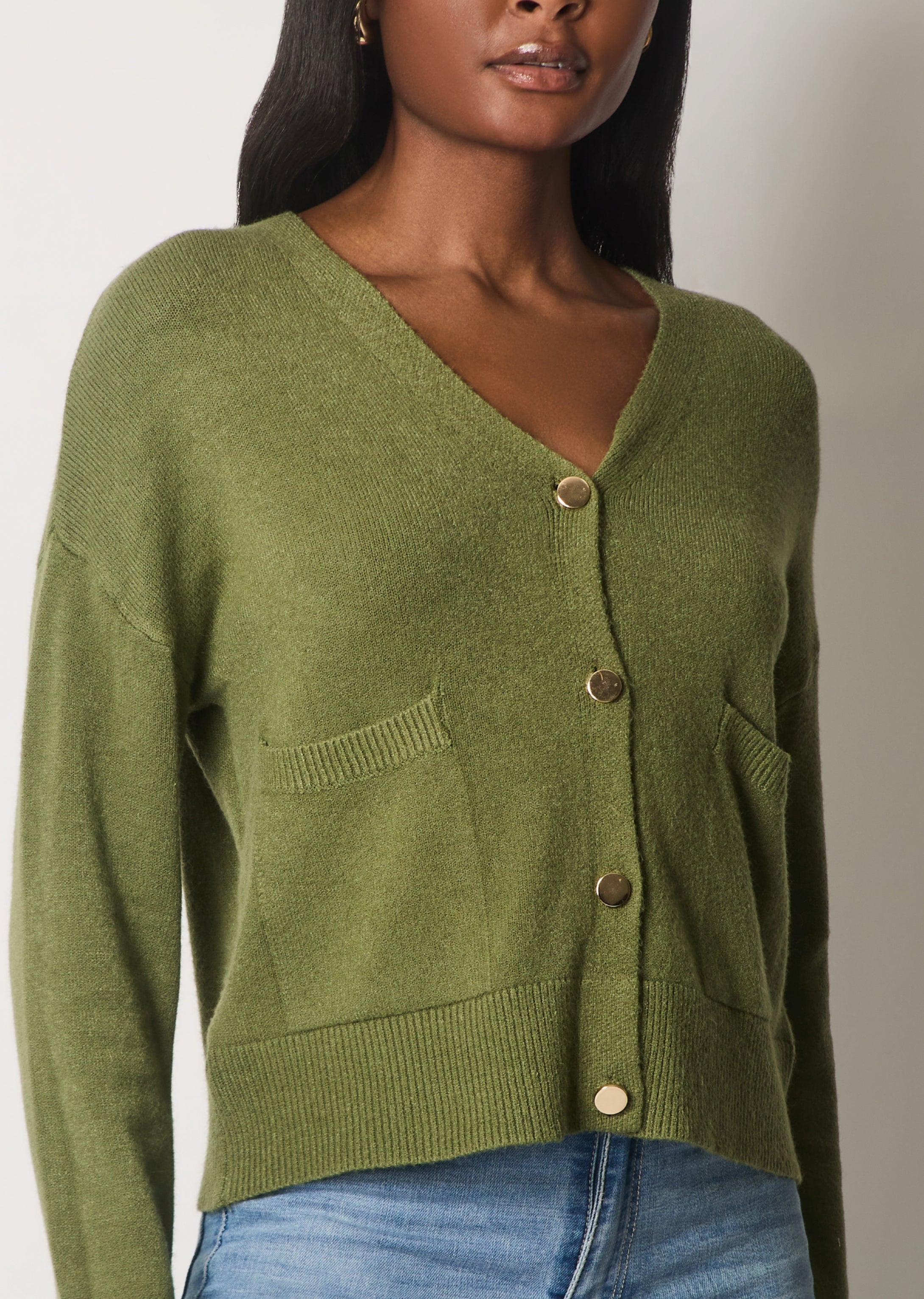 V-Neck Buttoned Cardigan with Pockets - Khaki