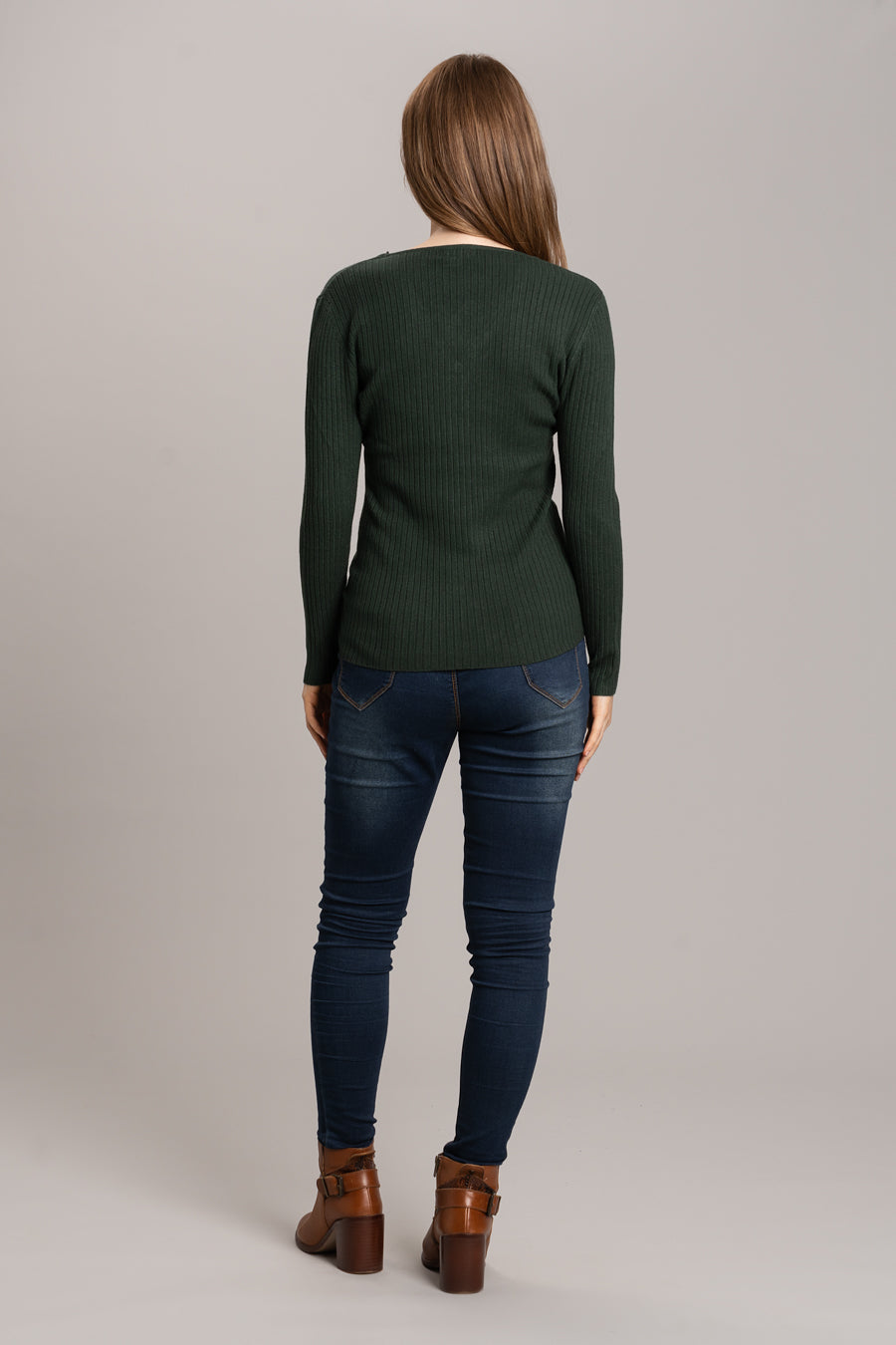 Rib Jumper with front zip opening - Green