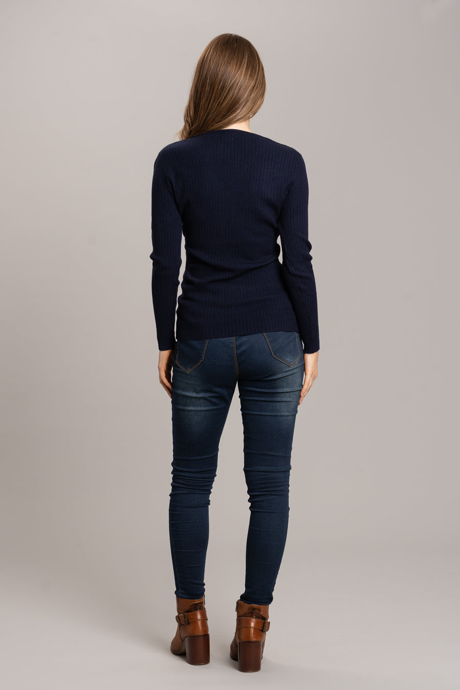 Rib Jumper with front zip opening - Navy