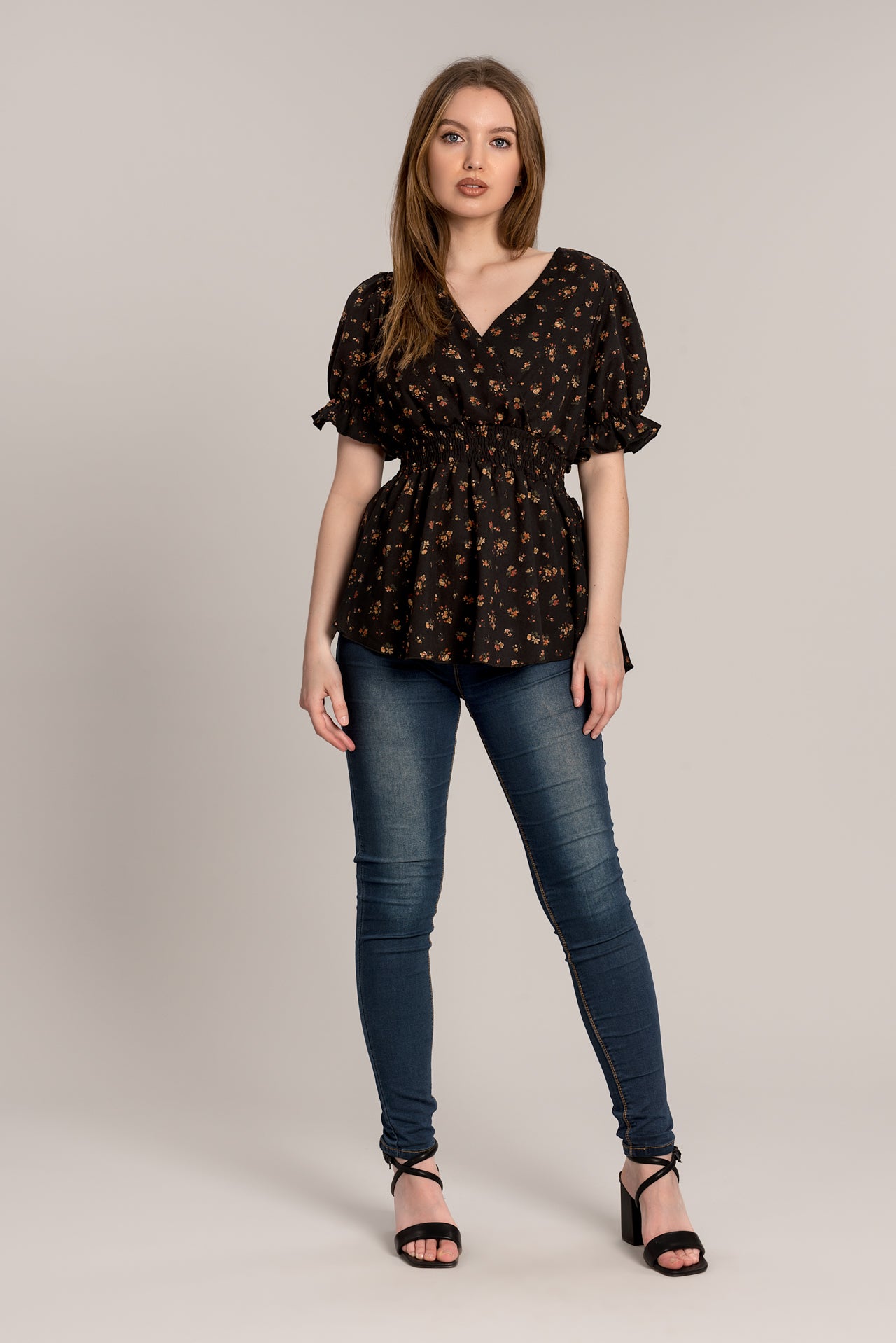 Smock Floral Top - Black