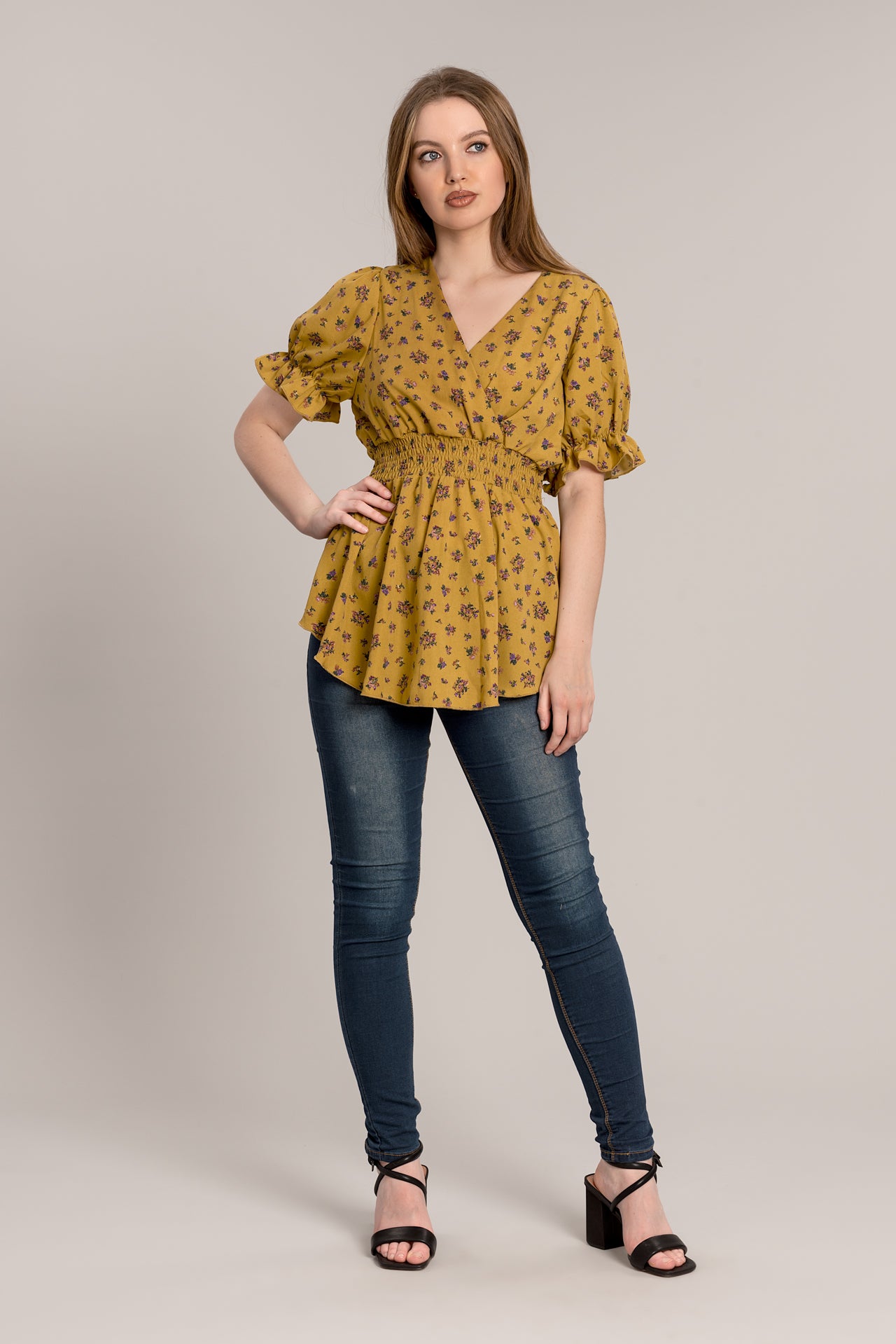 Smock Floral Top - Mustard