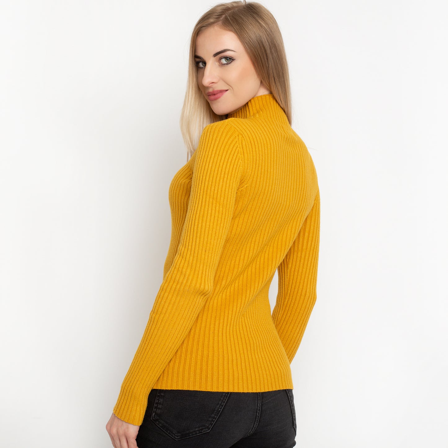 Polo Neck Soft Knit Jumper - Mustard