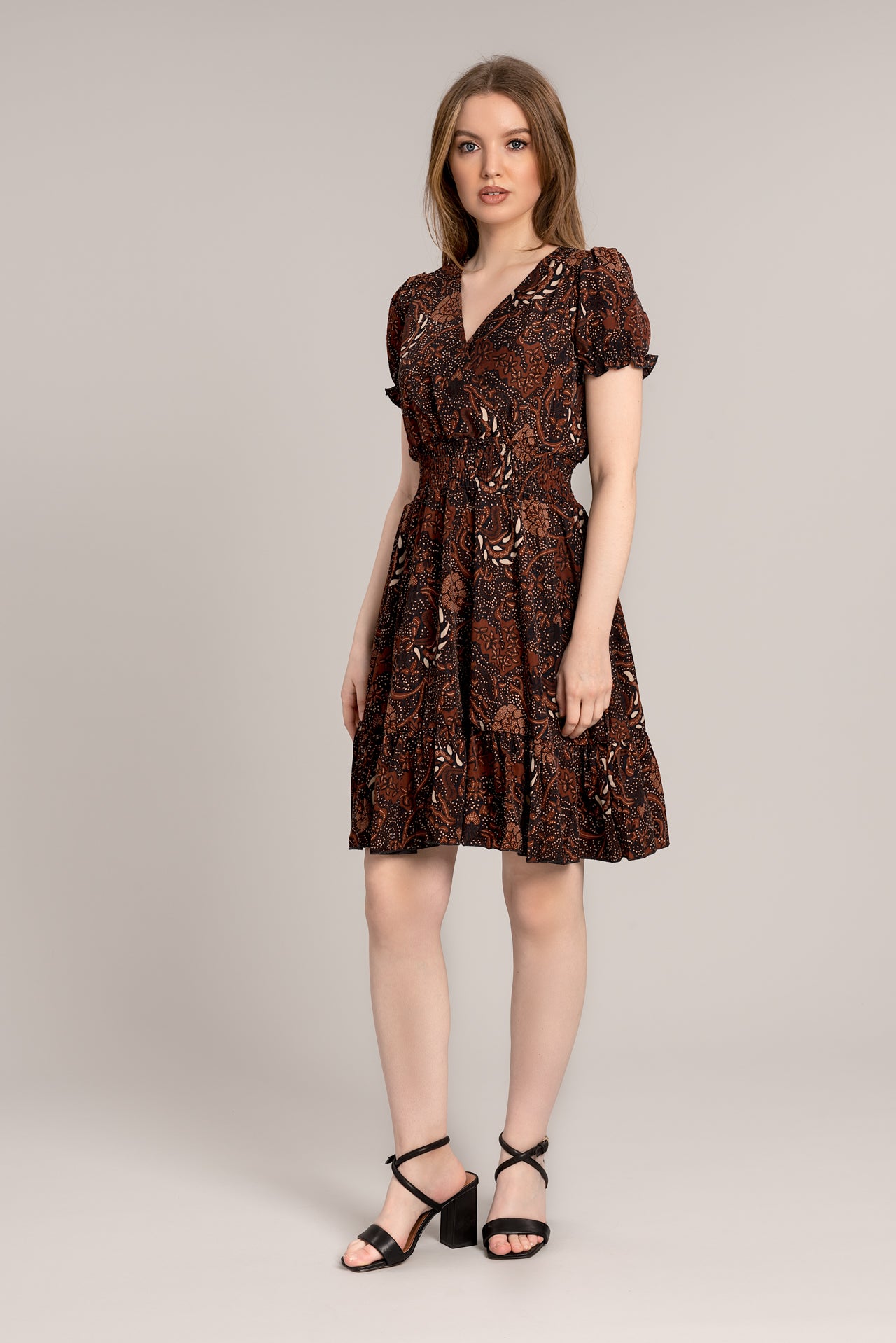 Abstract Wrap Dress - Rust