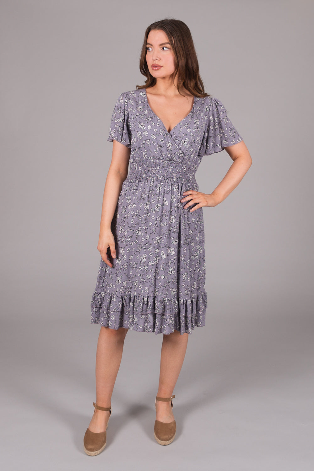 Floral Ditsy Print Smock Wrap Dress - Navy