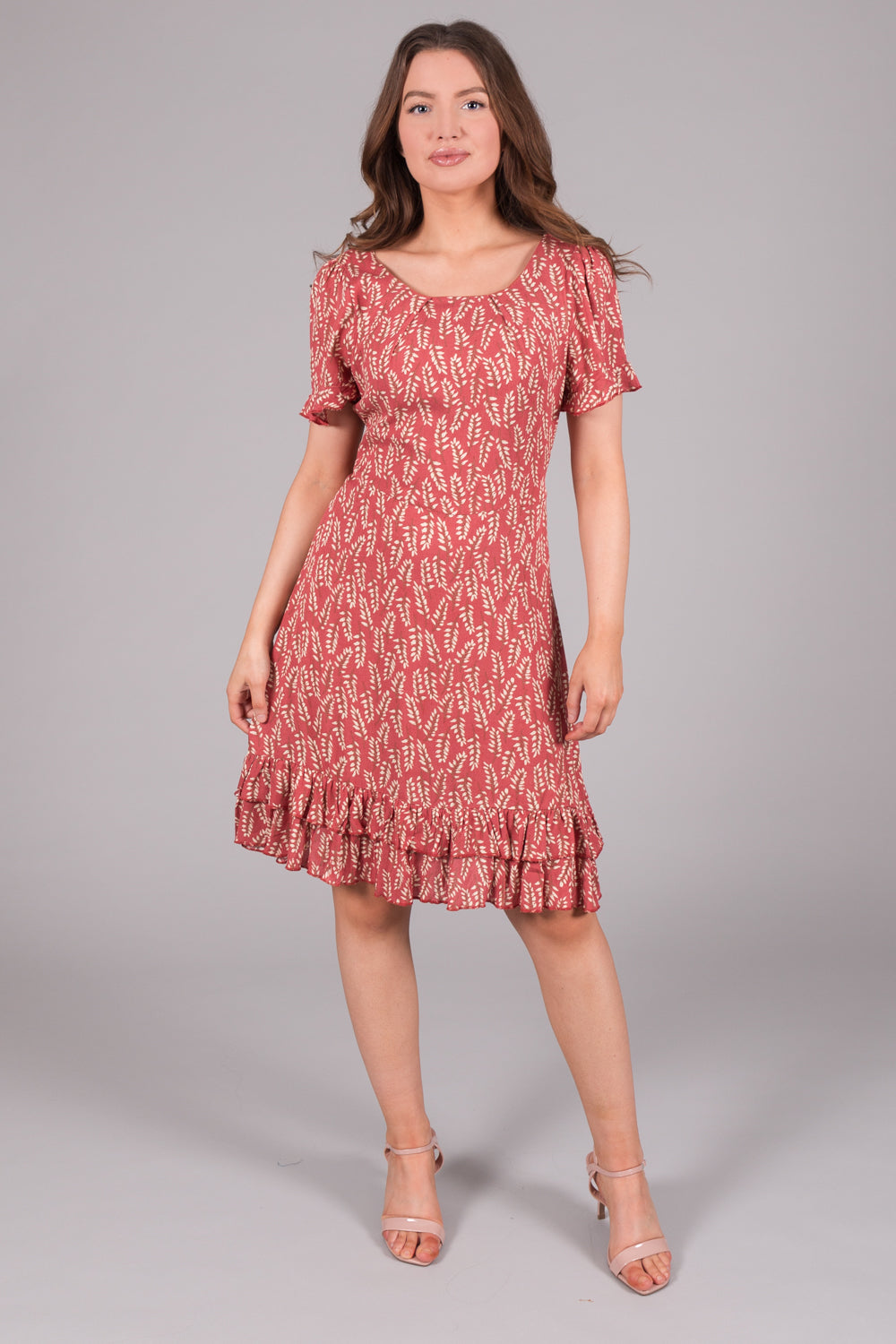 Fit & Flare Print Dress - Salmon