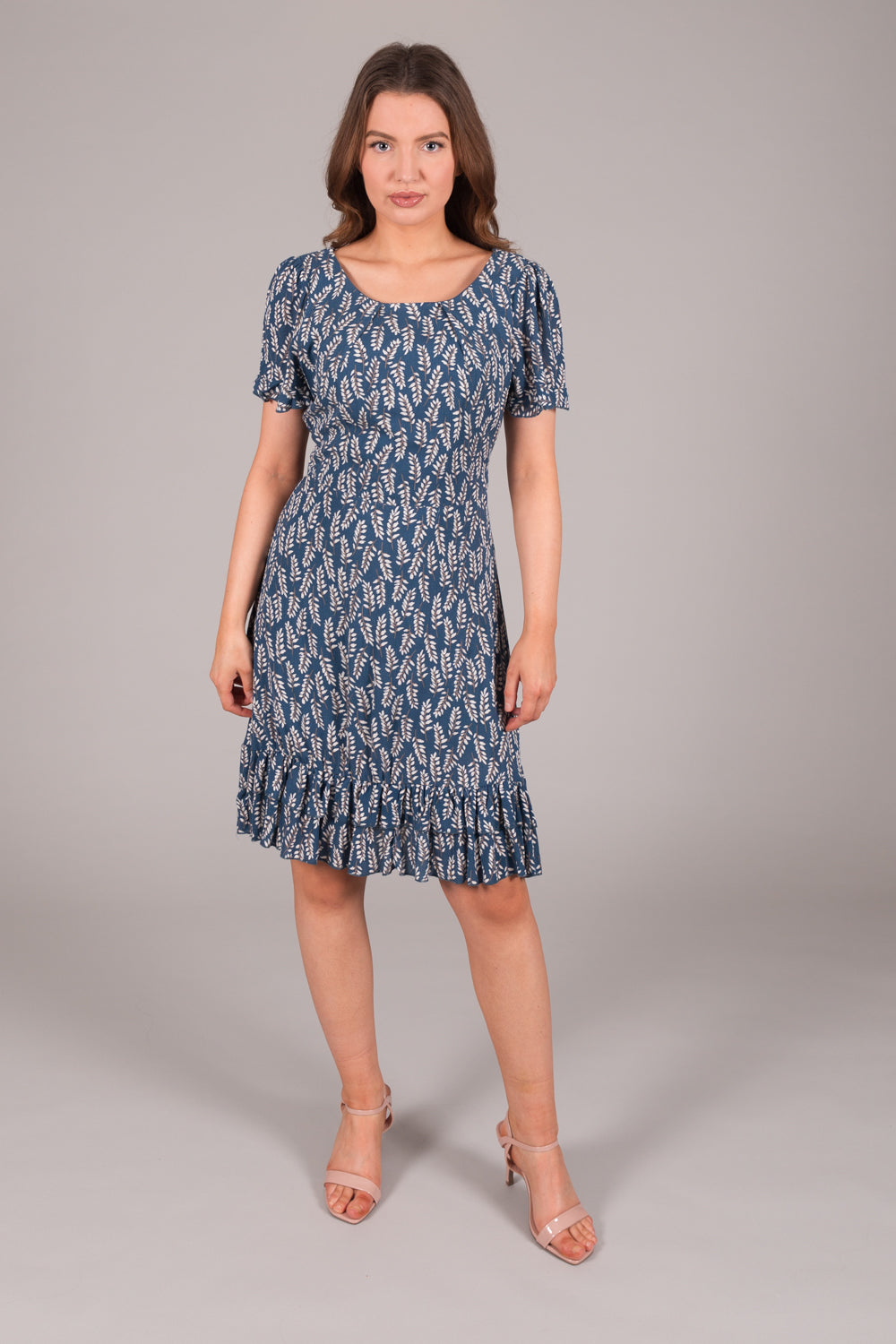 Fit & Flare Print Dress - Blue