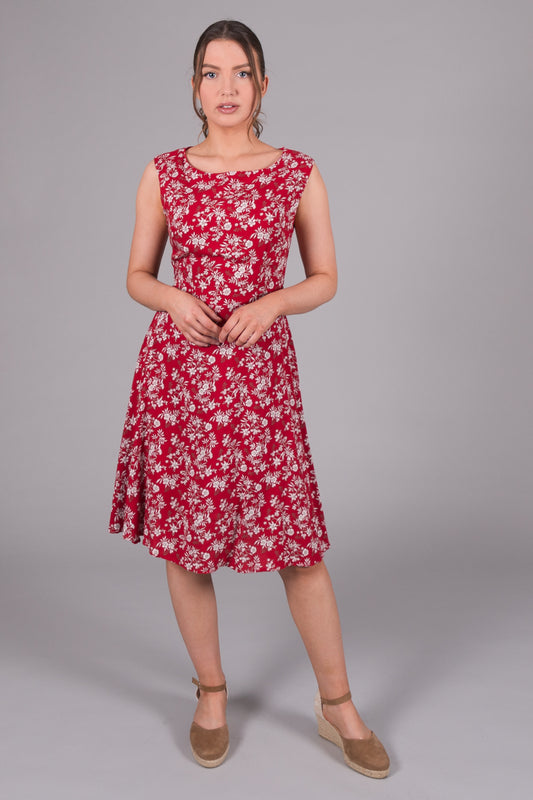 Ditsy Floral Sleeveless Dress - Red