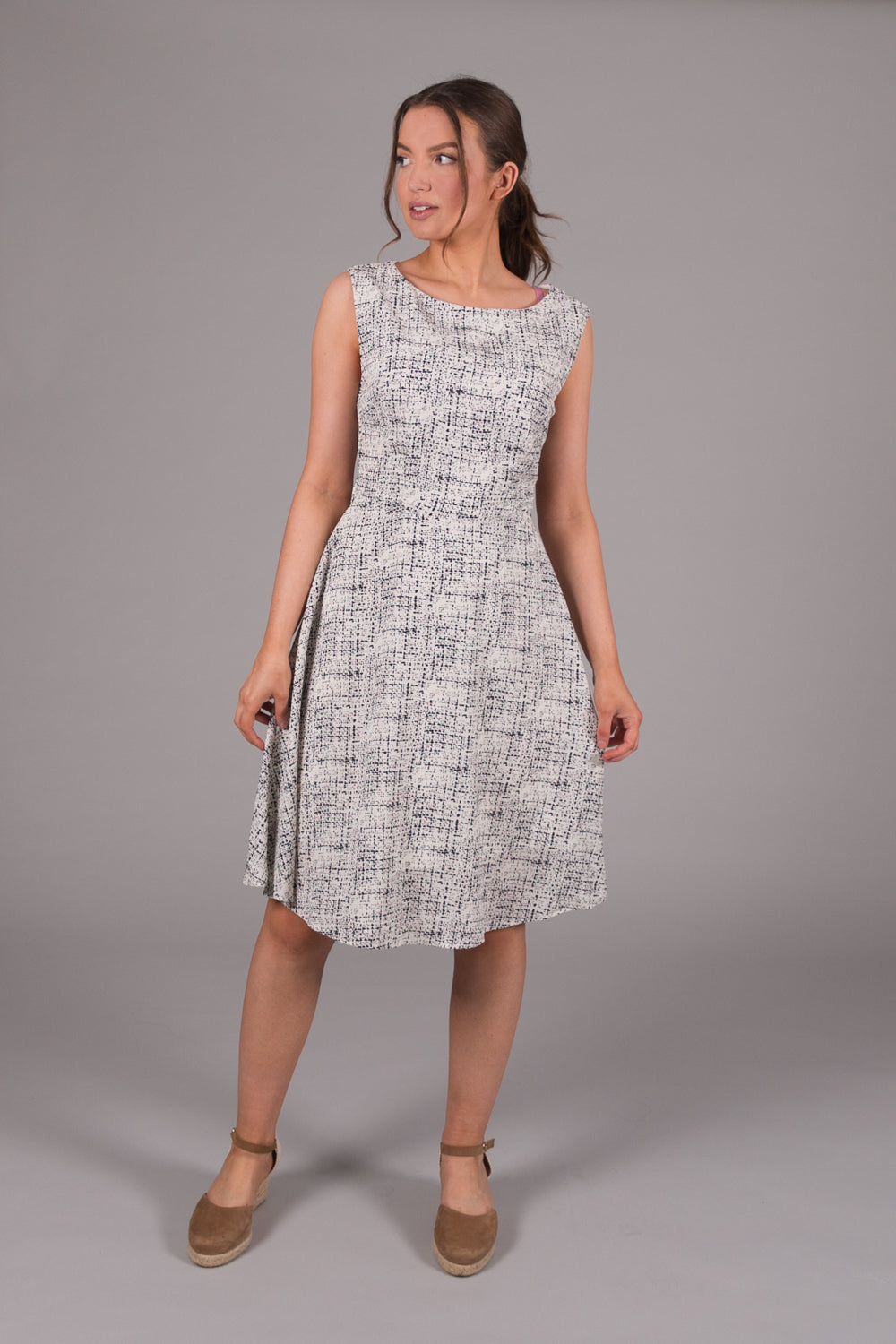 Abstract Print Dress with Matching Belt