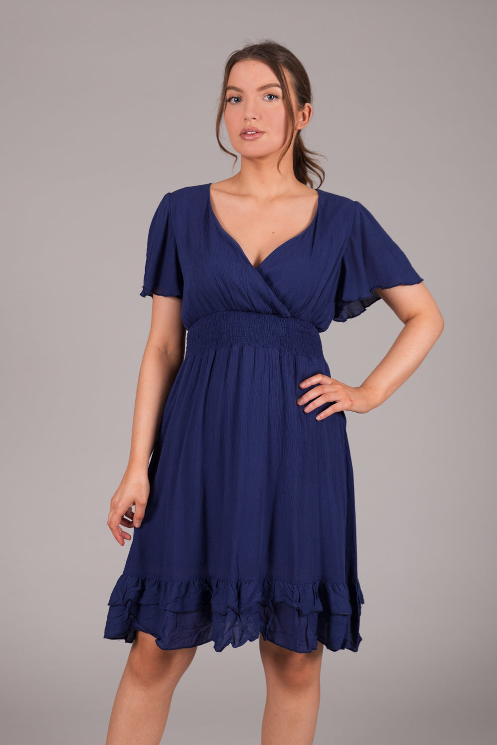 Wrap Smock Dress - Navy