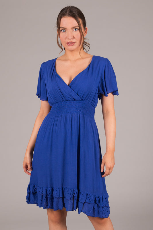 Wrap Smock Dress - Blue