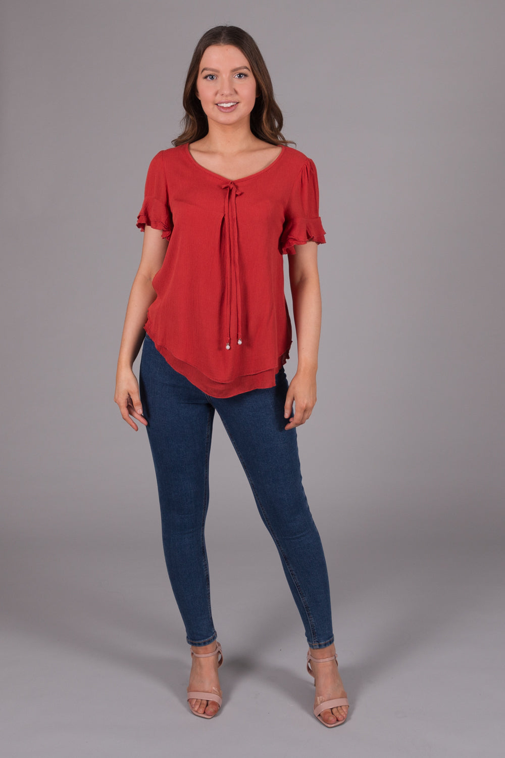 Layered Tie Top - Coral