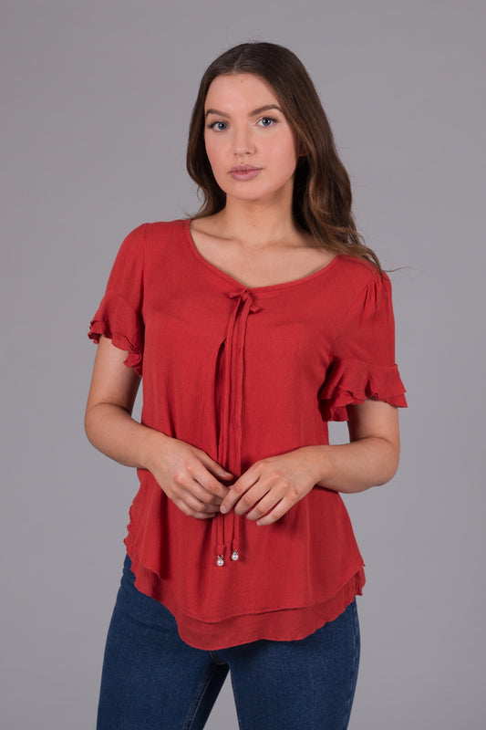 Layered Tie Top - Coral