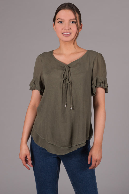 Layered Tie Top - Khaki