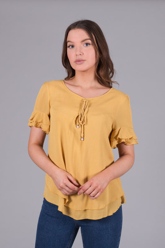 Layered Tie Top - Mustard